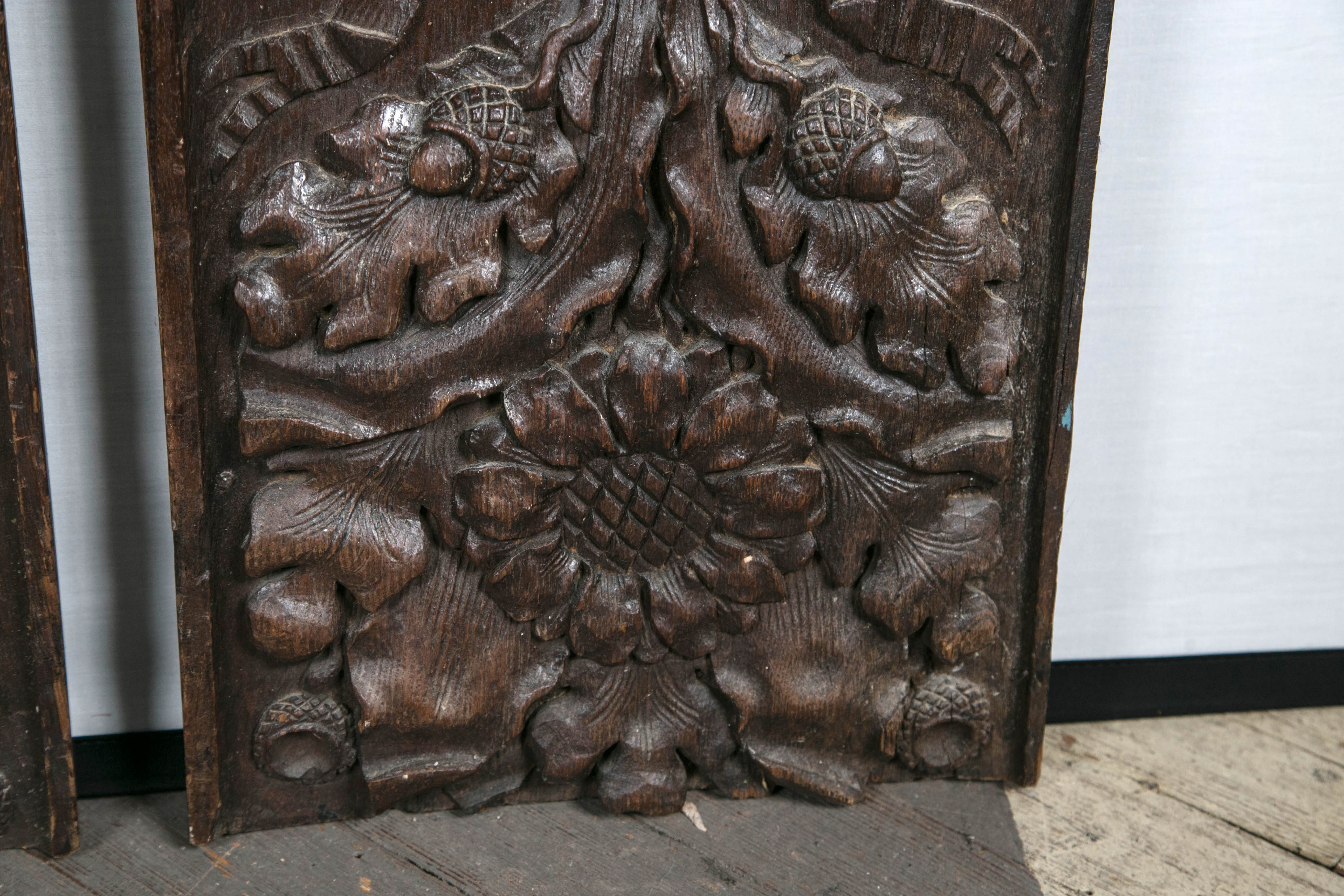Hand-Carved Pair Antique Carved Wood Decorative Panels