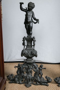 Pair of Patinated Bronze Renaissance Style Andirons