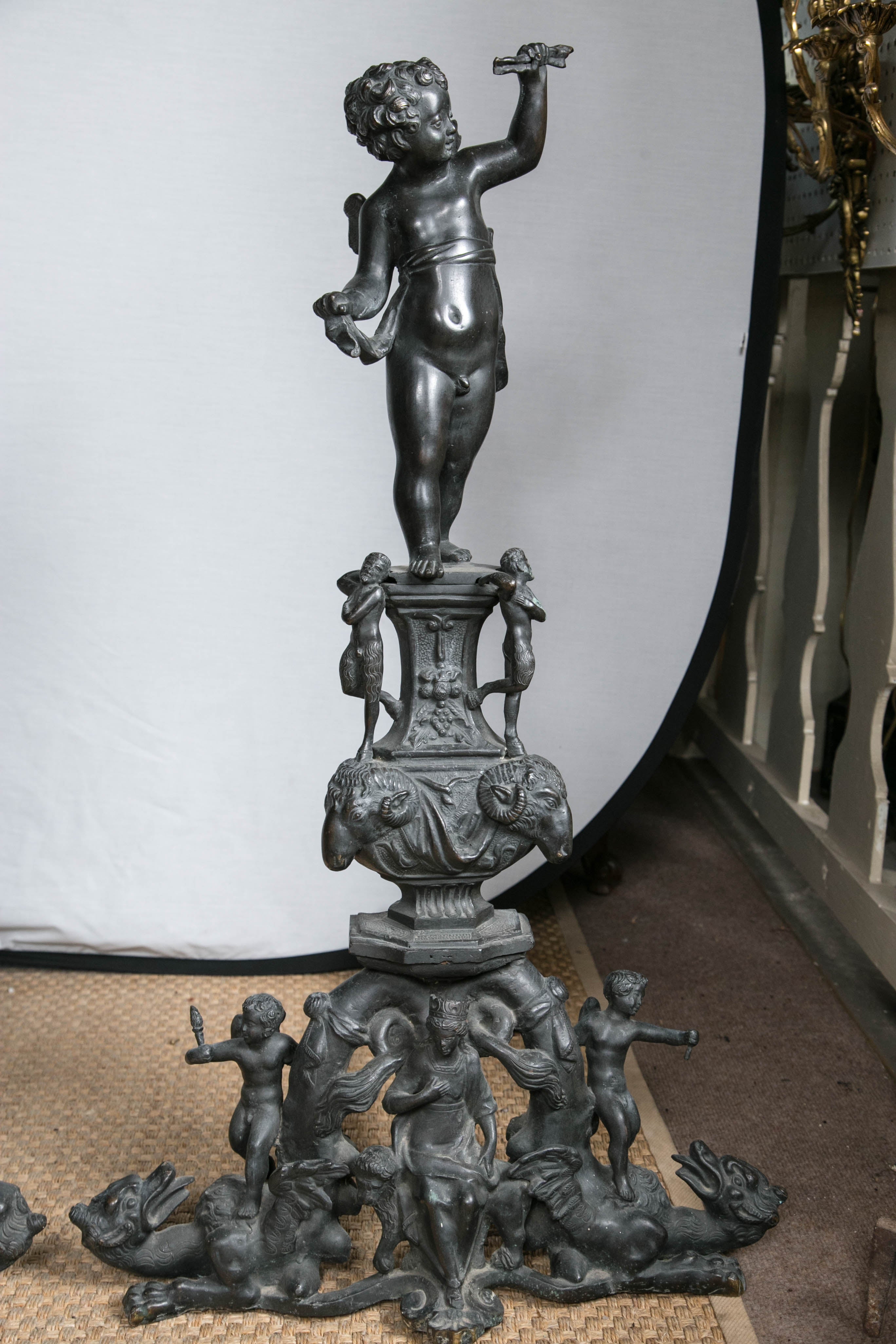 Italian Pair of Patinated Bronze Renaissance Style Andirons For Sale