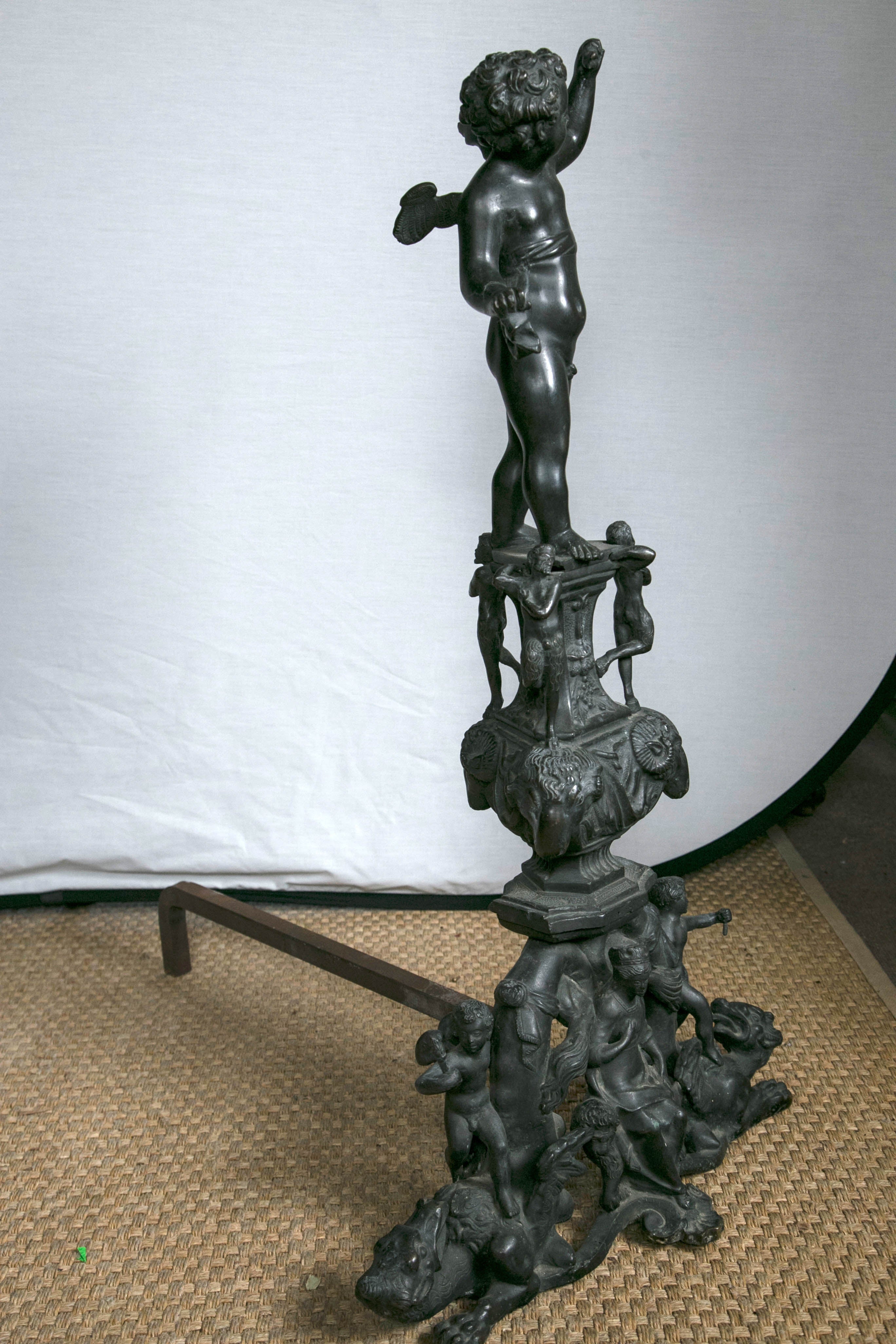 Pair of Patinated Bronze Renaissance Style Andirons For Sale 2