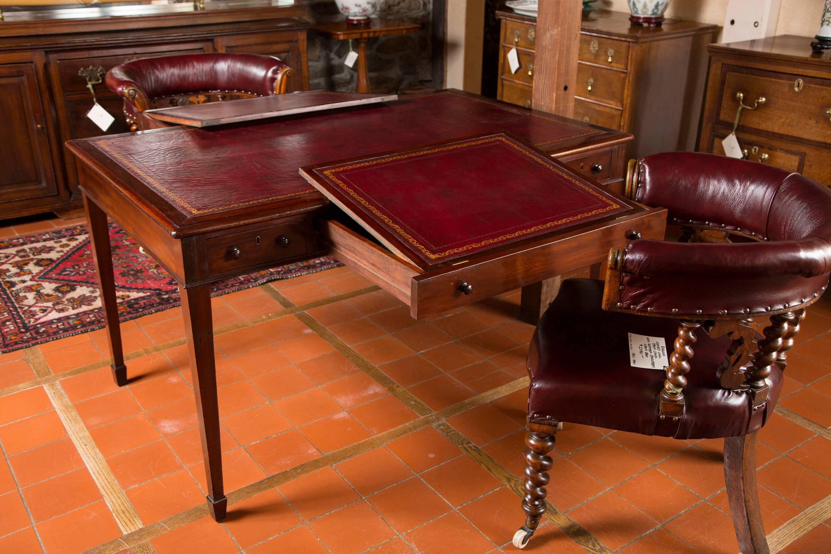 Leather Mahogany Writing Table / Desk with Dual Slopes