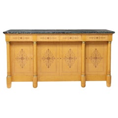 Retro French Empire Style Green Marble-Top Birdseye Maple Sideboard