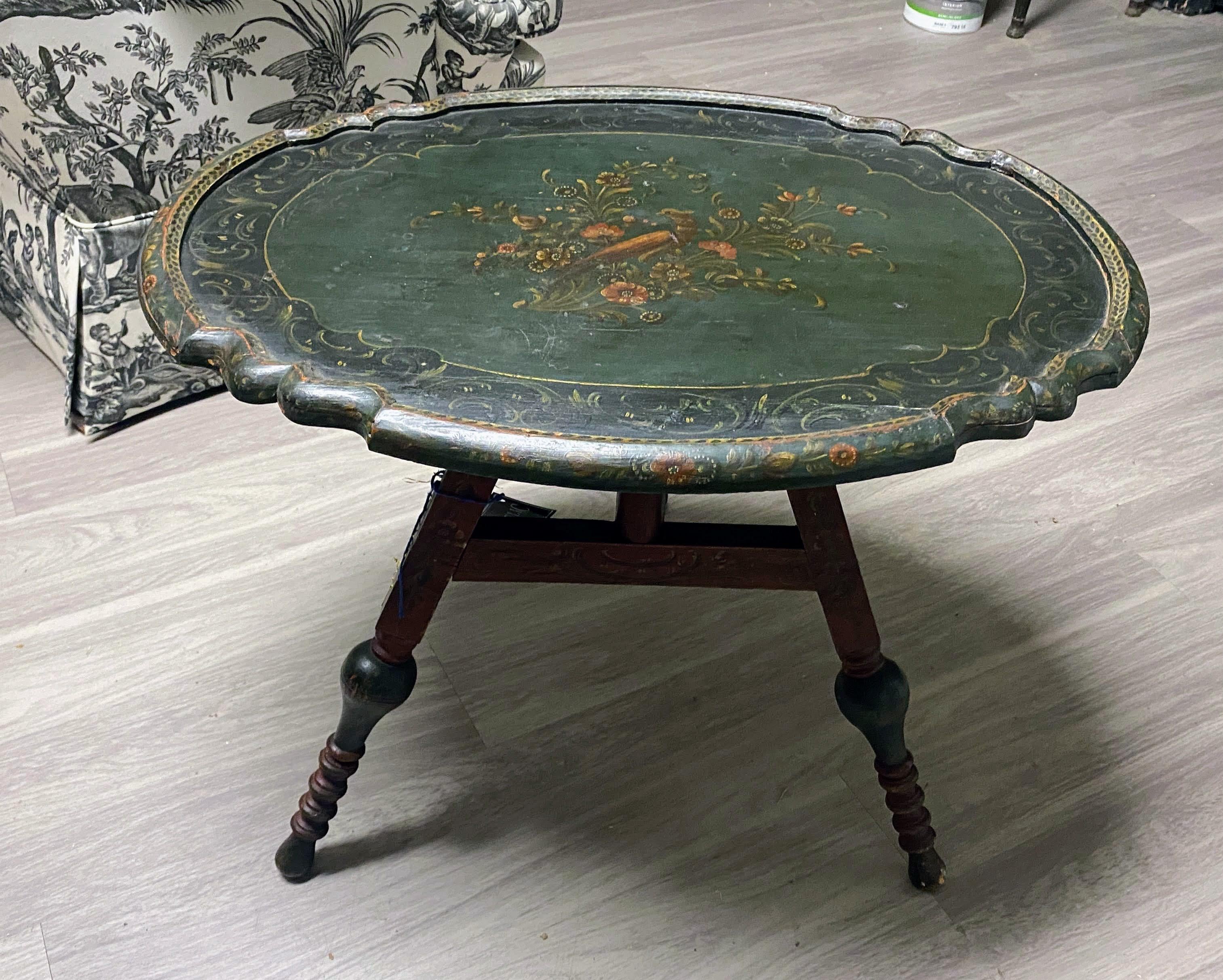 Antique Dutch Green Painted Low Oval Tilt Top Table 4