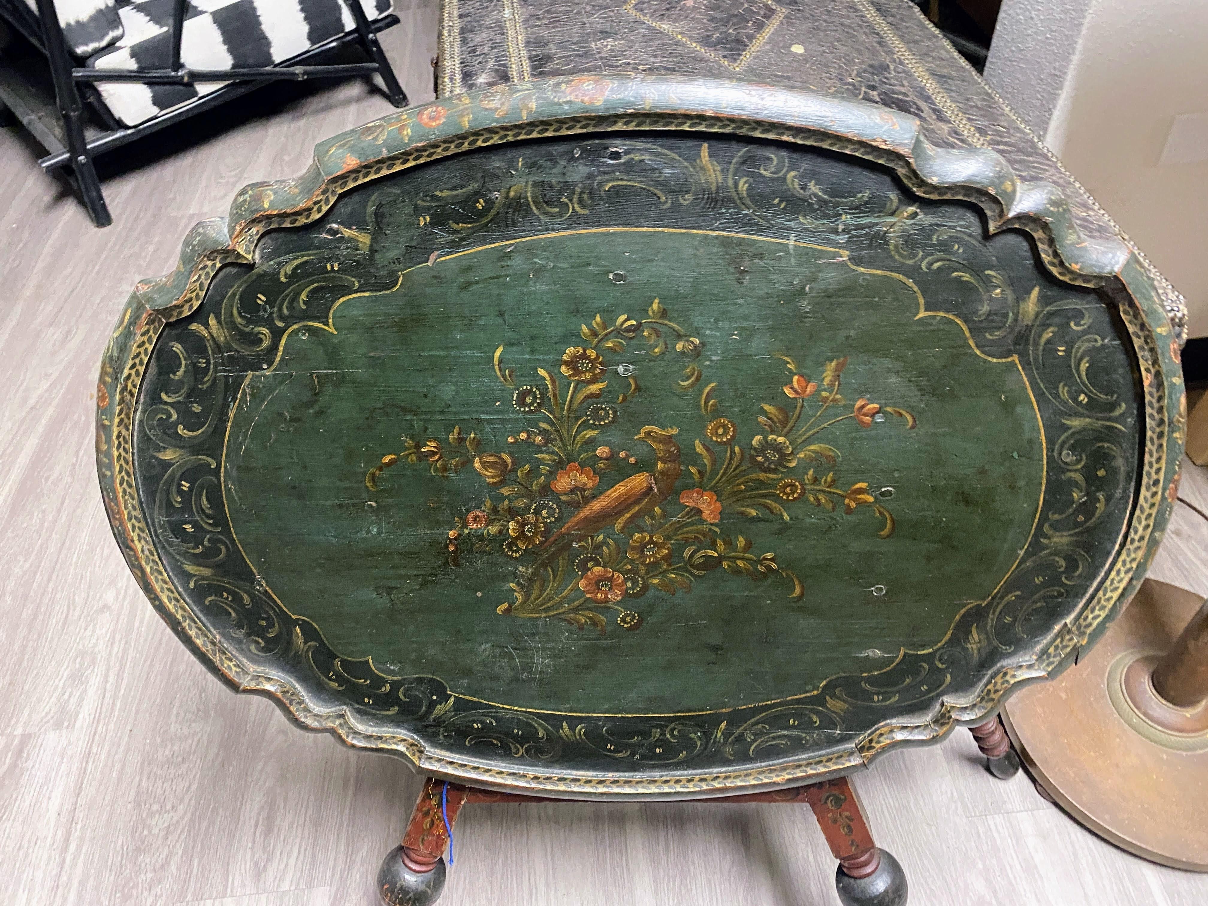 19th Century Antique Dutch Green Painted Low Oval Tilt Top Table
