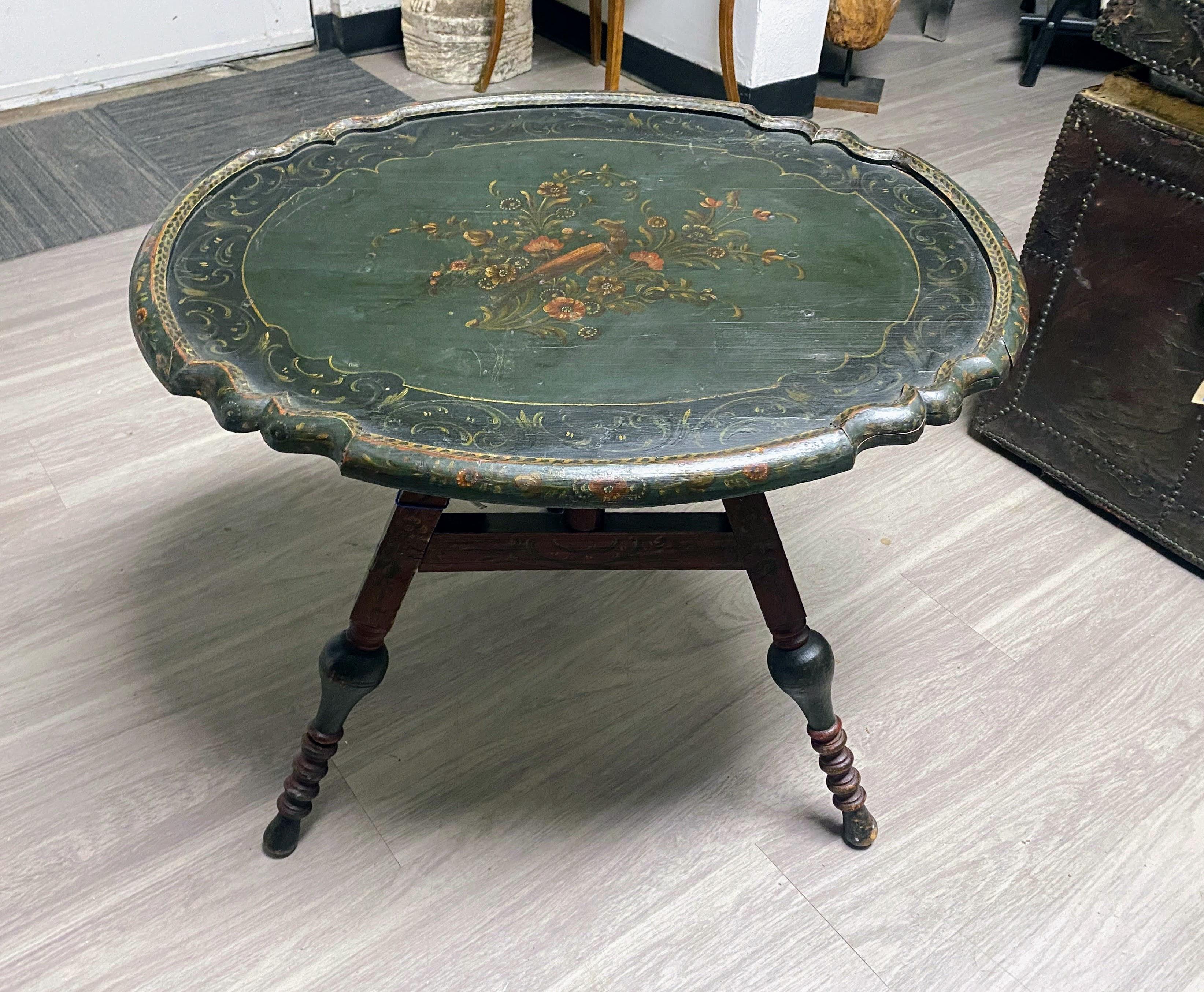 Antique Dutch Green Painted Low Oval Tilt Top Table 2