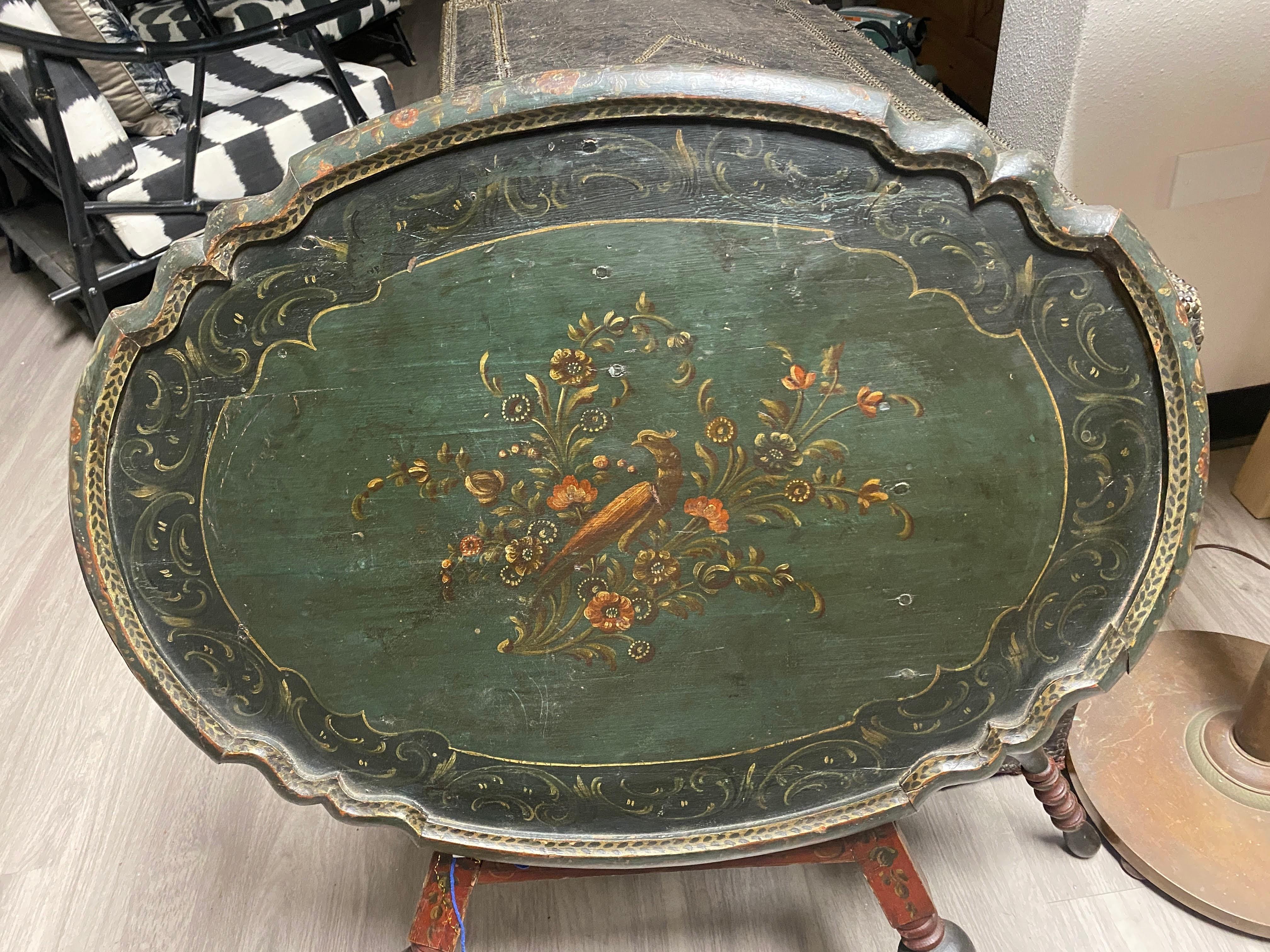 Antique Dutch Green Painted Low Oval Tilt Top Table 3