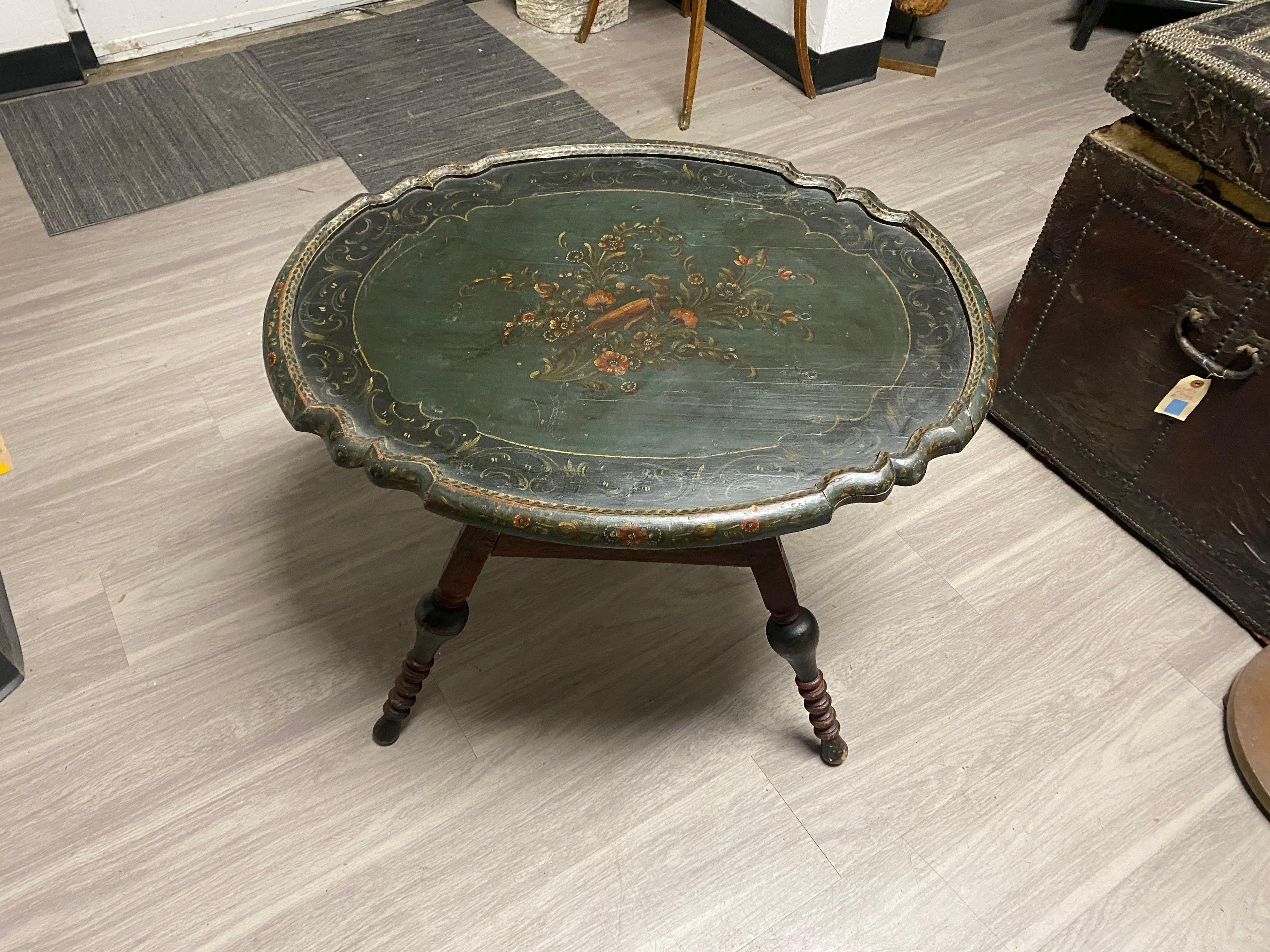 Antique Dutch Green Painted Low Oval Tilt Top Table 5