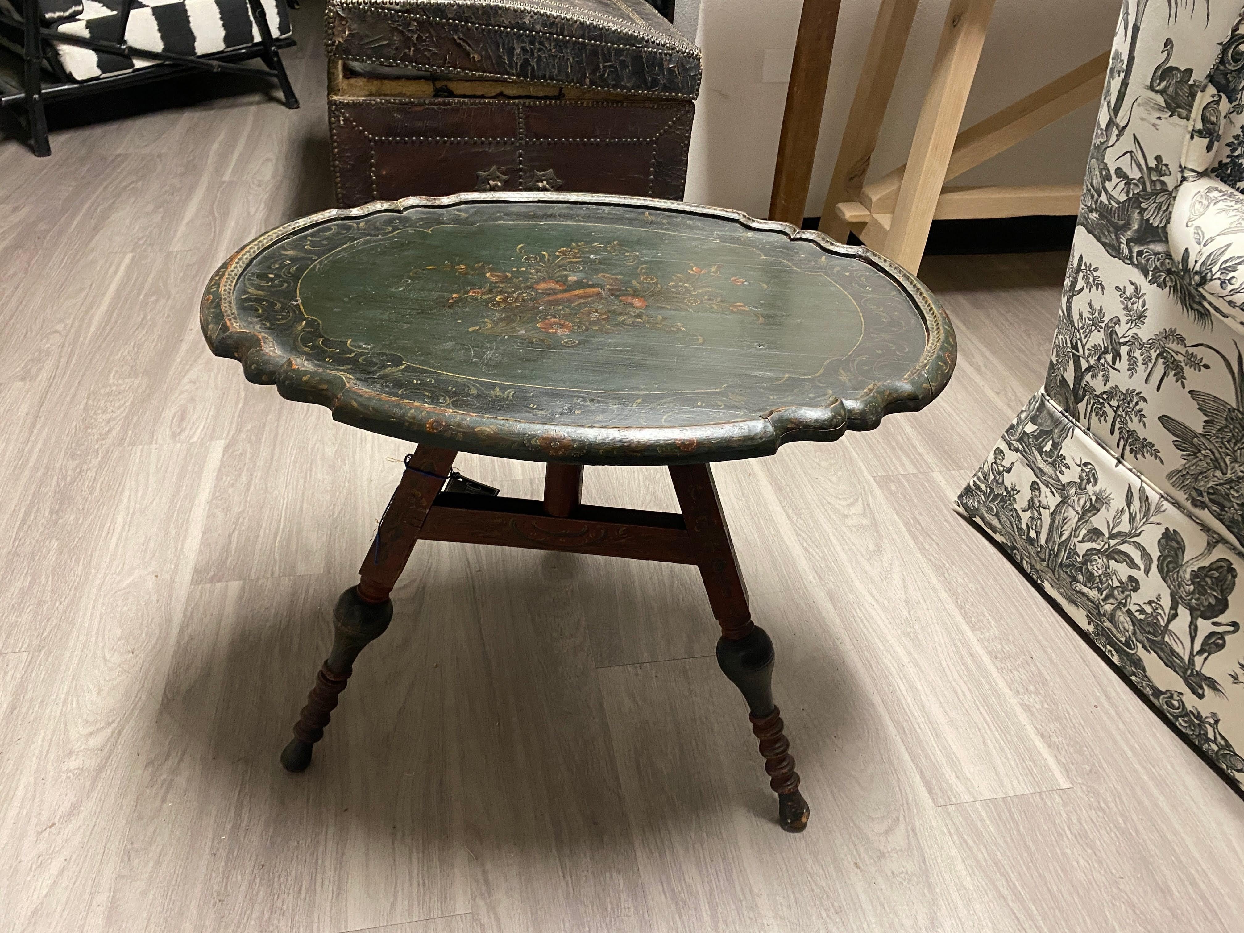 Antique Dutch Green Painted Low Oval Tilt Top Table 7
