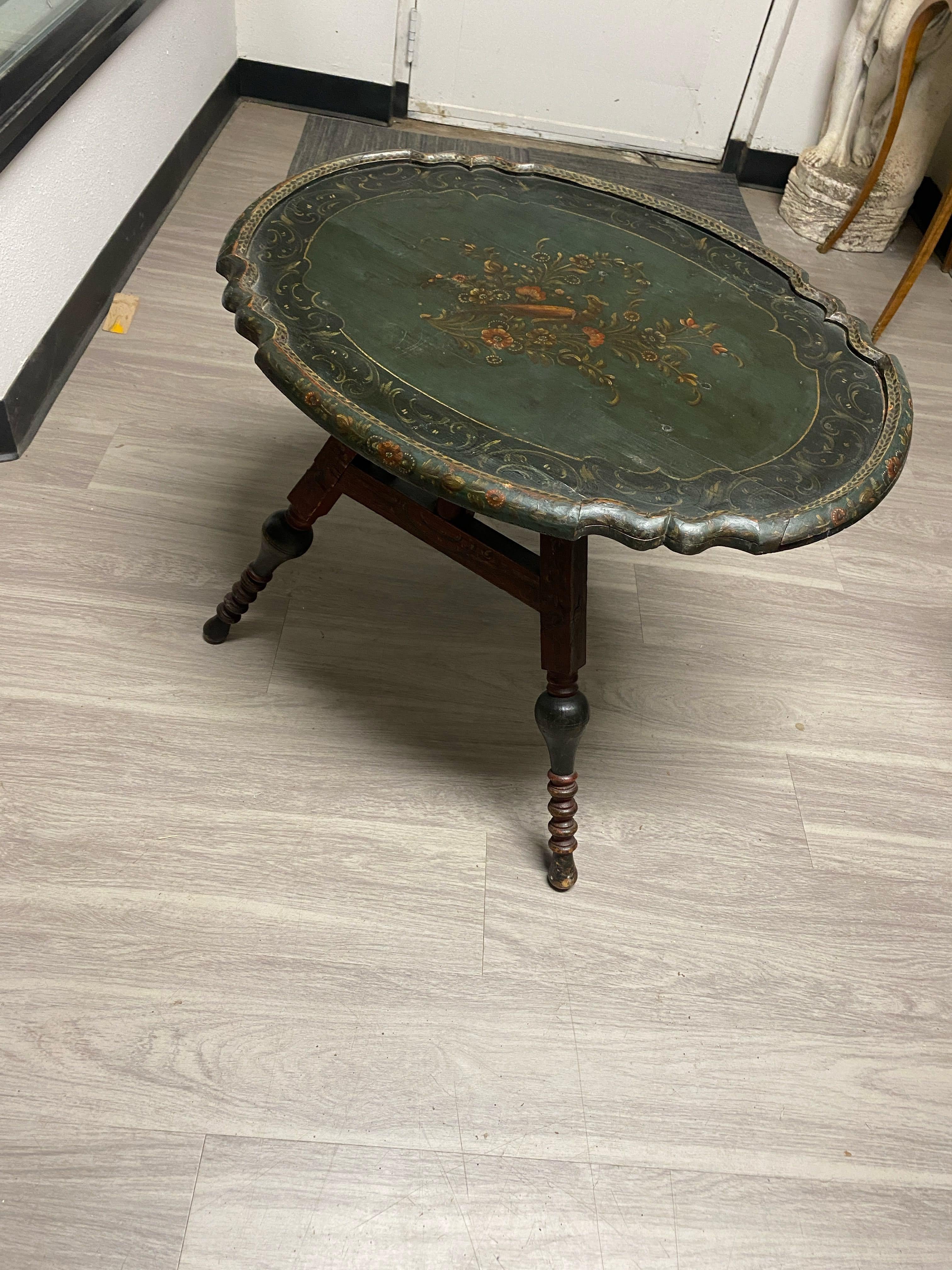 Antique Dutch Green Painted Low Oval Tilt Top Table 10