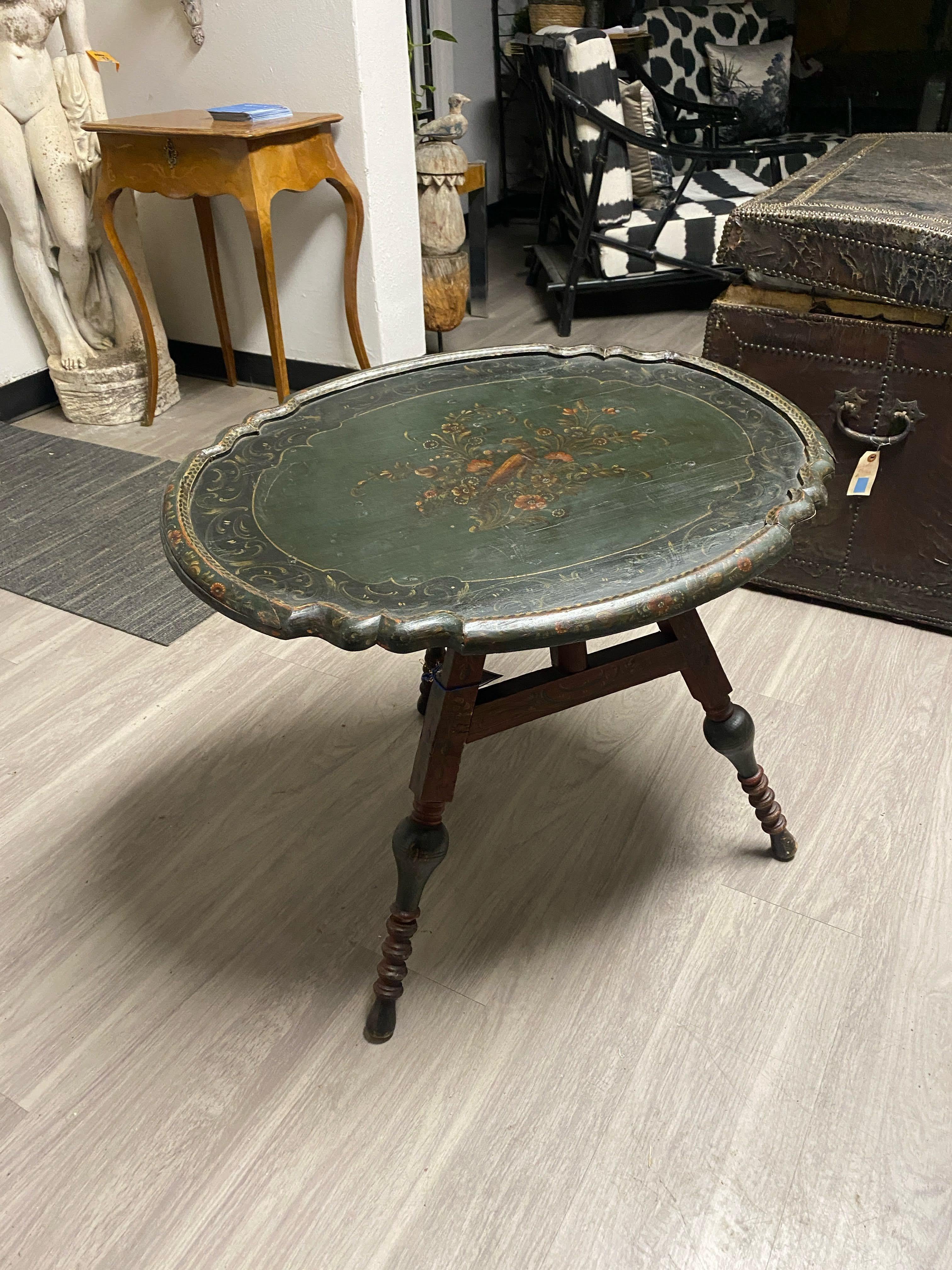Antique Dutch Green Painted Low Oval Tilt Top Table 9