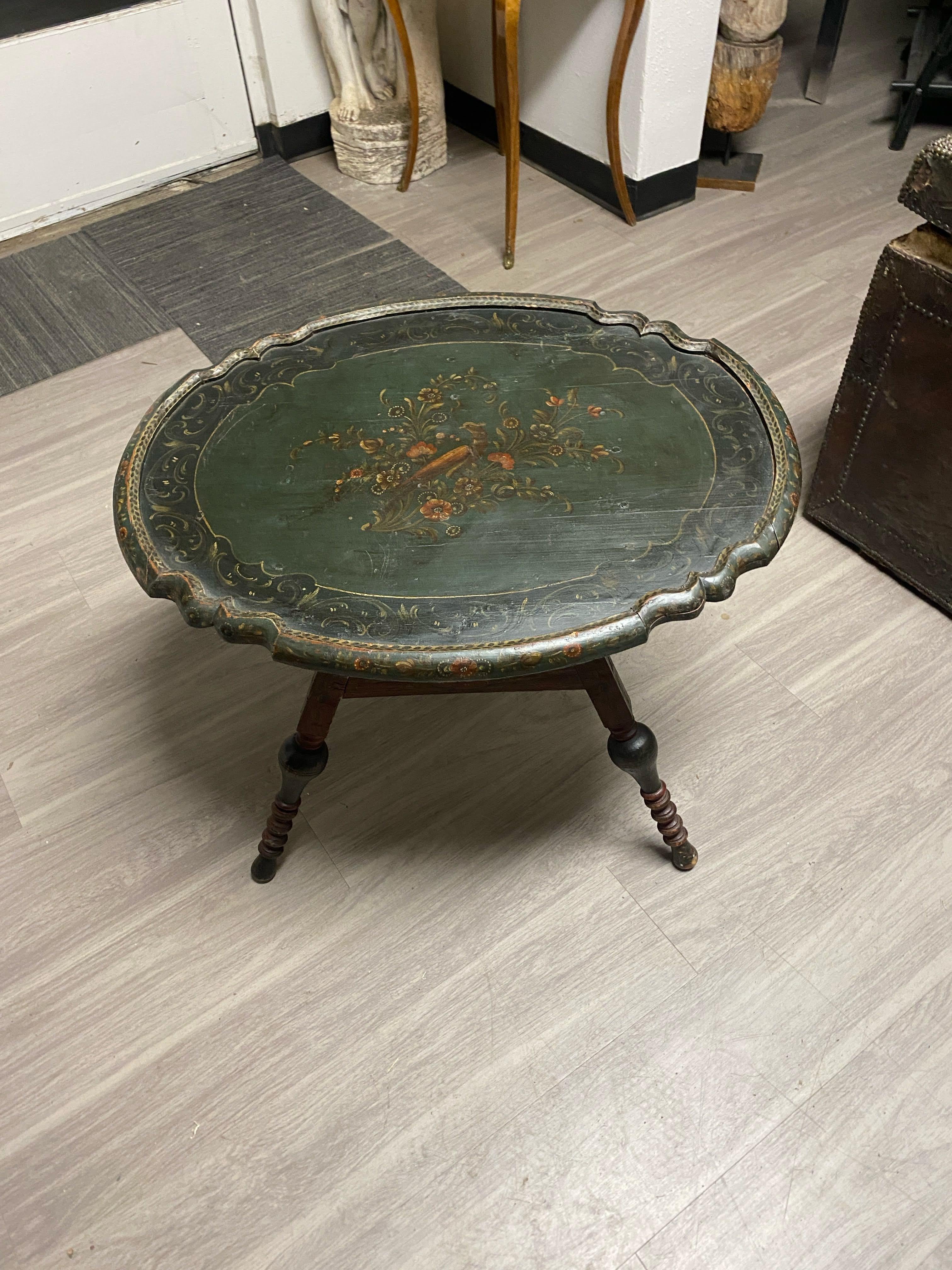 Antique Dutch Green Painted Low Oval Tilt Top Table 11