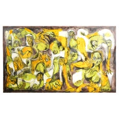 Large 84” Laurent Proneur “Yoga Time” Figurative Expressionist Painting, 2021