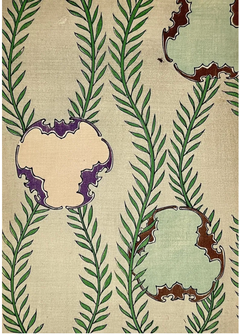 Japanese Art Nouveau Style Botanical Foliage Color Woodblock Print, Early 20th C