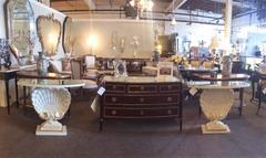 Pair of Shell Form Demilune Console Tables