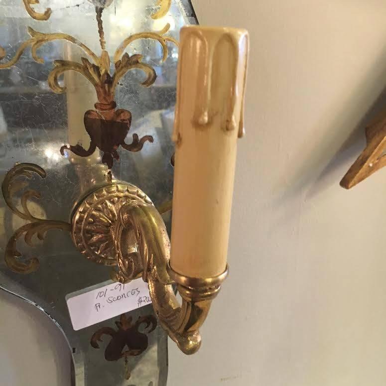 Neoclassical Pair of Eglomise Sconces by Maison Jansen