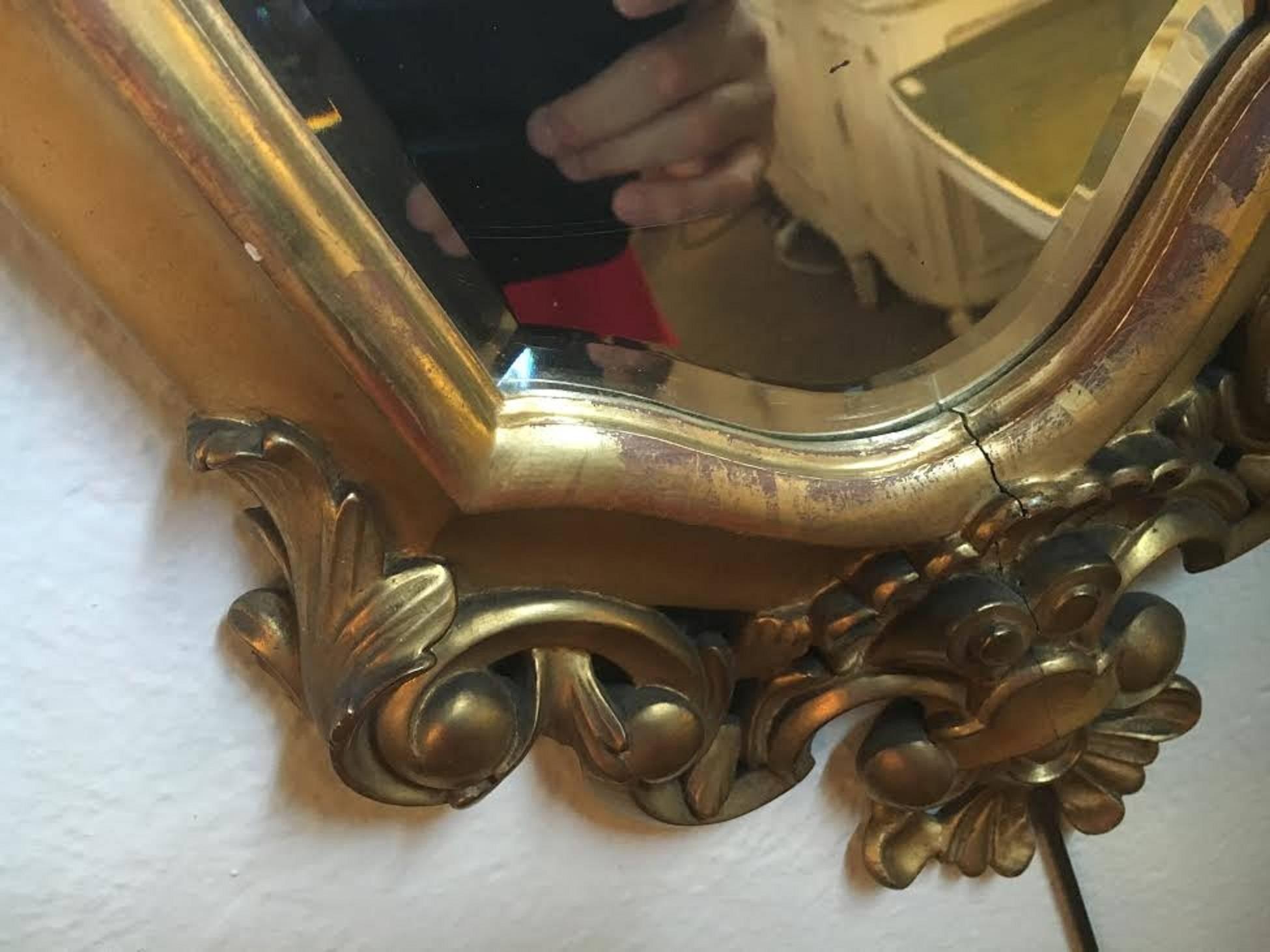 French Italian Designer, Small Wall Mirrors, Gold Gilt, Carved Wood, Italy, 1950s For Sale