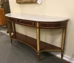 A Russian Neoclassical Style  Marble Top Demi Lune Consoles, Jansen Style