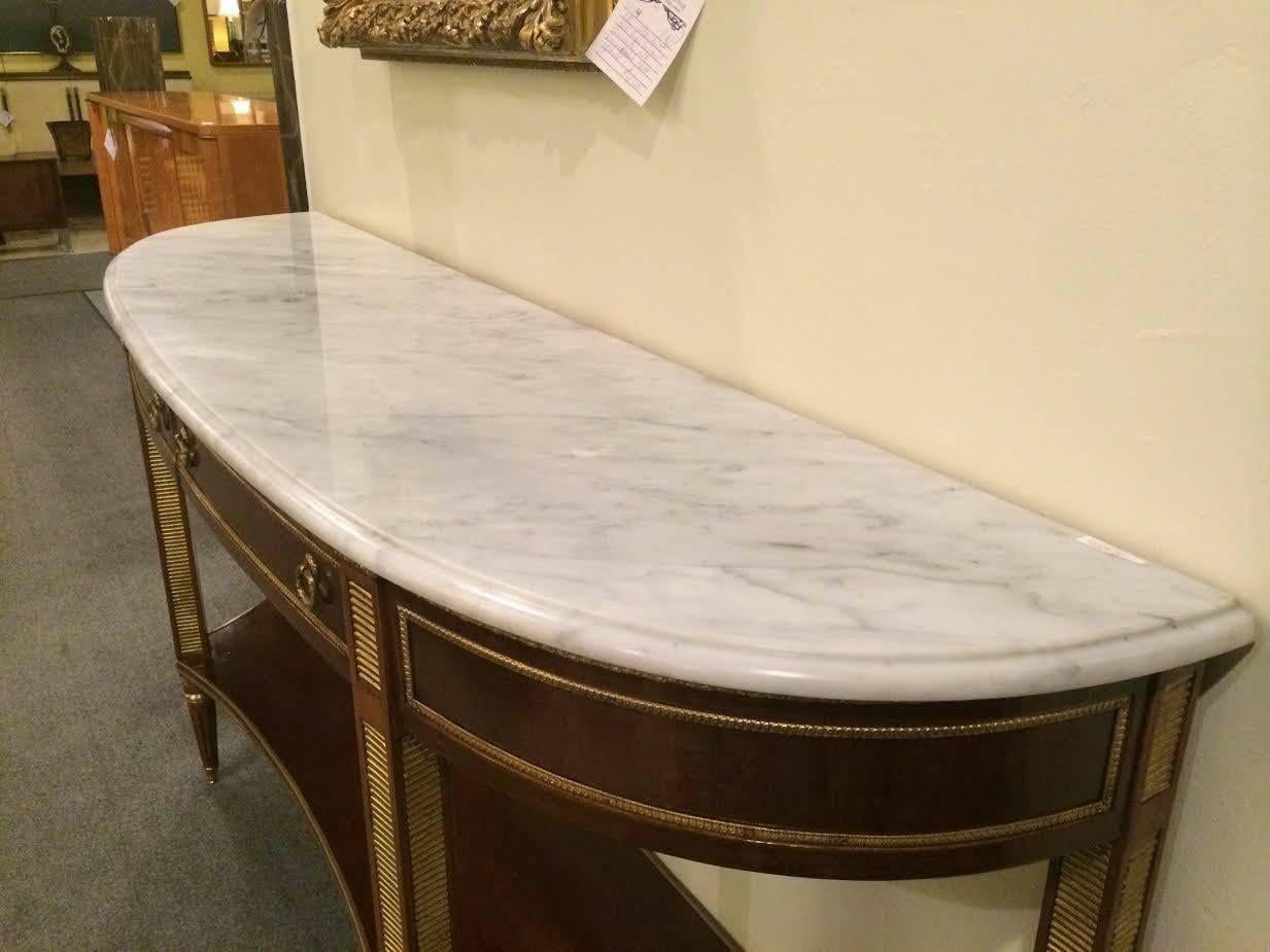 A Russian Neoclassical Style  Marble Top Demi Lune Consoles, Jansen Style In Good Condition In Stamford, CT
