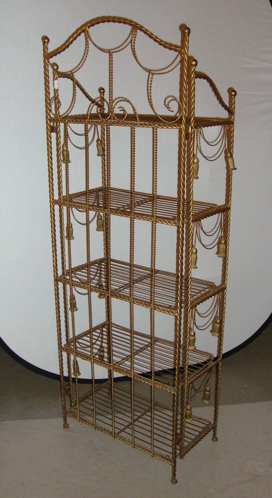 20th Century Hollywood Regency Style Brass Tastle Form Five Shelf Etagere