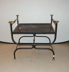 Jansen Style Savonarola Brass and Iron Bench