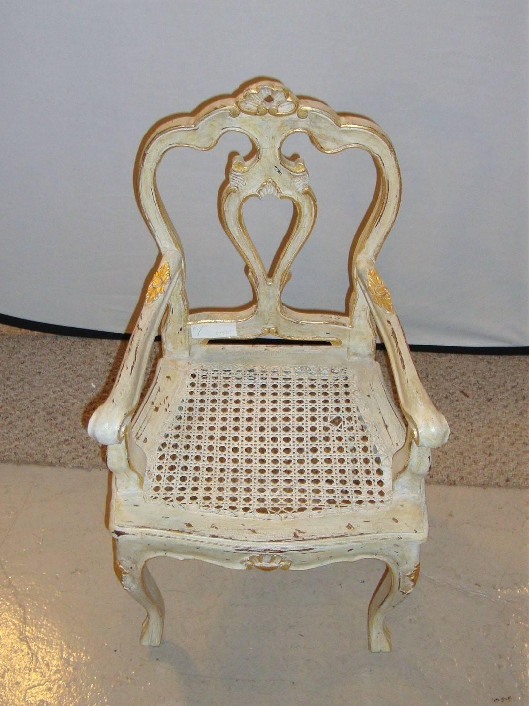 French Paint and Gilt Decorated Armchair Louis XV Style In Good Condition In Stamford, CT