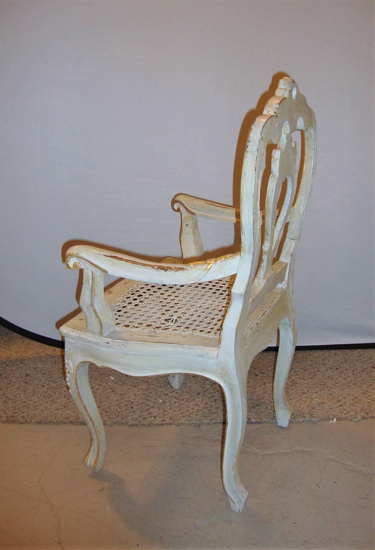 French Paint and Gilt Decorated Armchair Louis XV Style 1