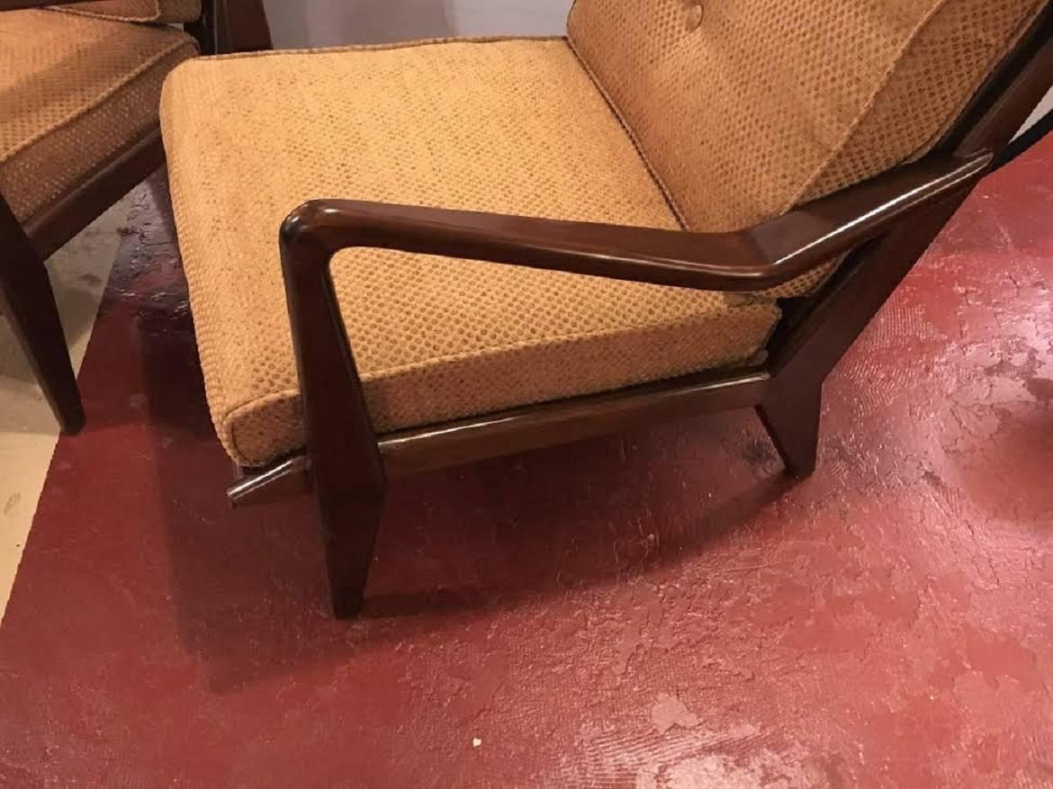 Mid-20th Century Pair of Mid-Century Modern Danish Arm Lounge Chairs New Fabric Tufted Cushions