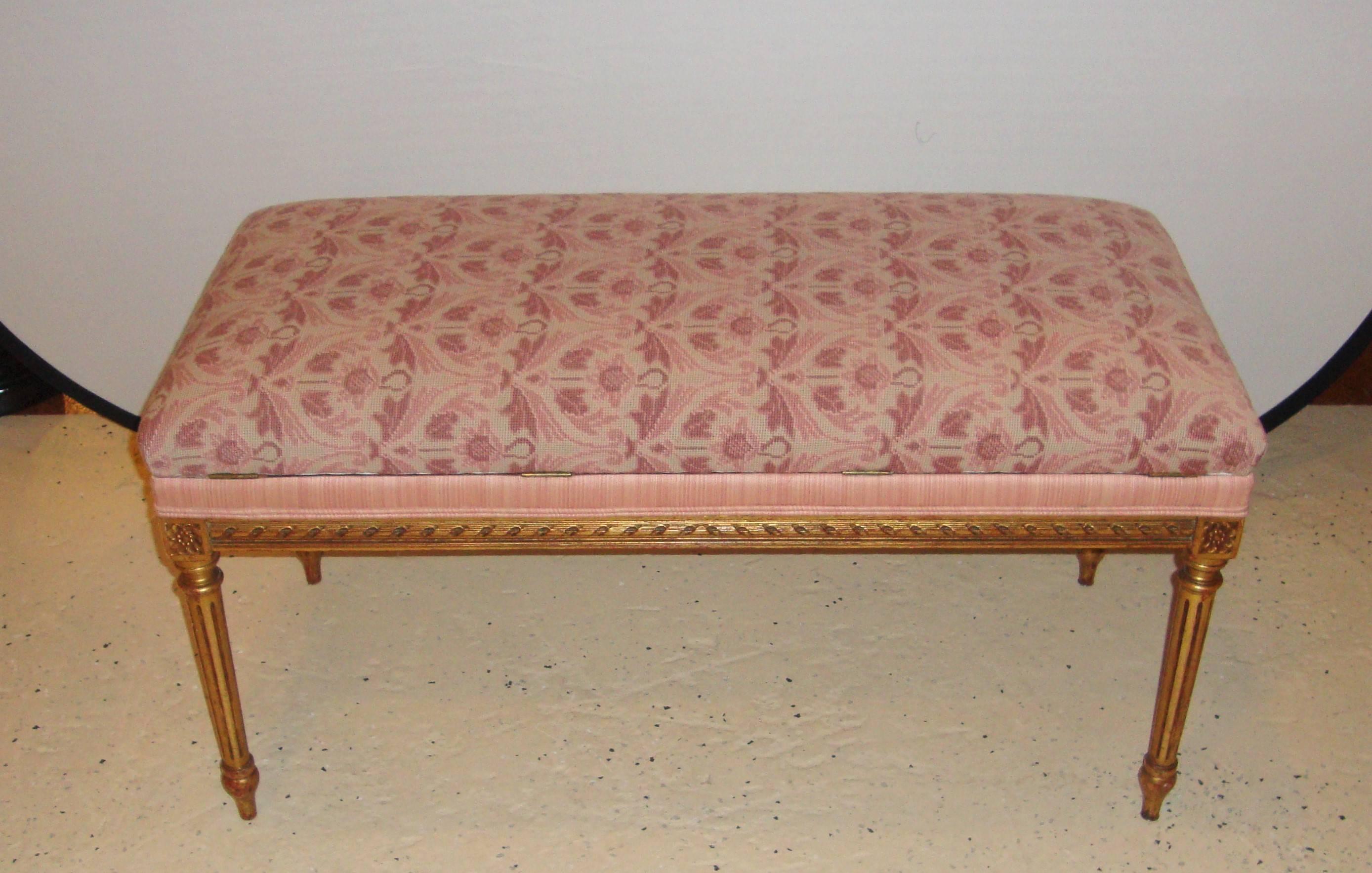 20th Century Louis XVI Style Gilt Piano Bench or Footstool
