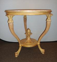 Pair Grosfeld House Marble-Top Centre End Tables Curved Leg Pinapple Finial Base
