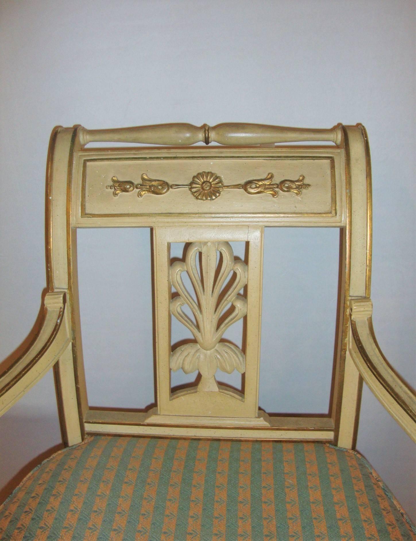 Louis XVI Pair of Empire Style Creme Paint Chairs