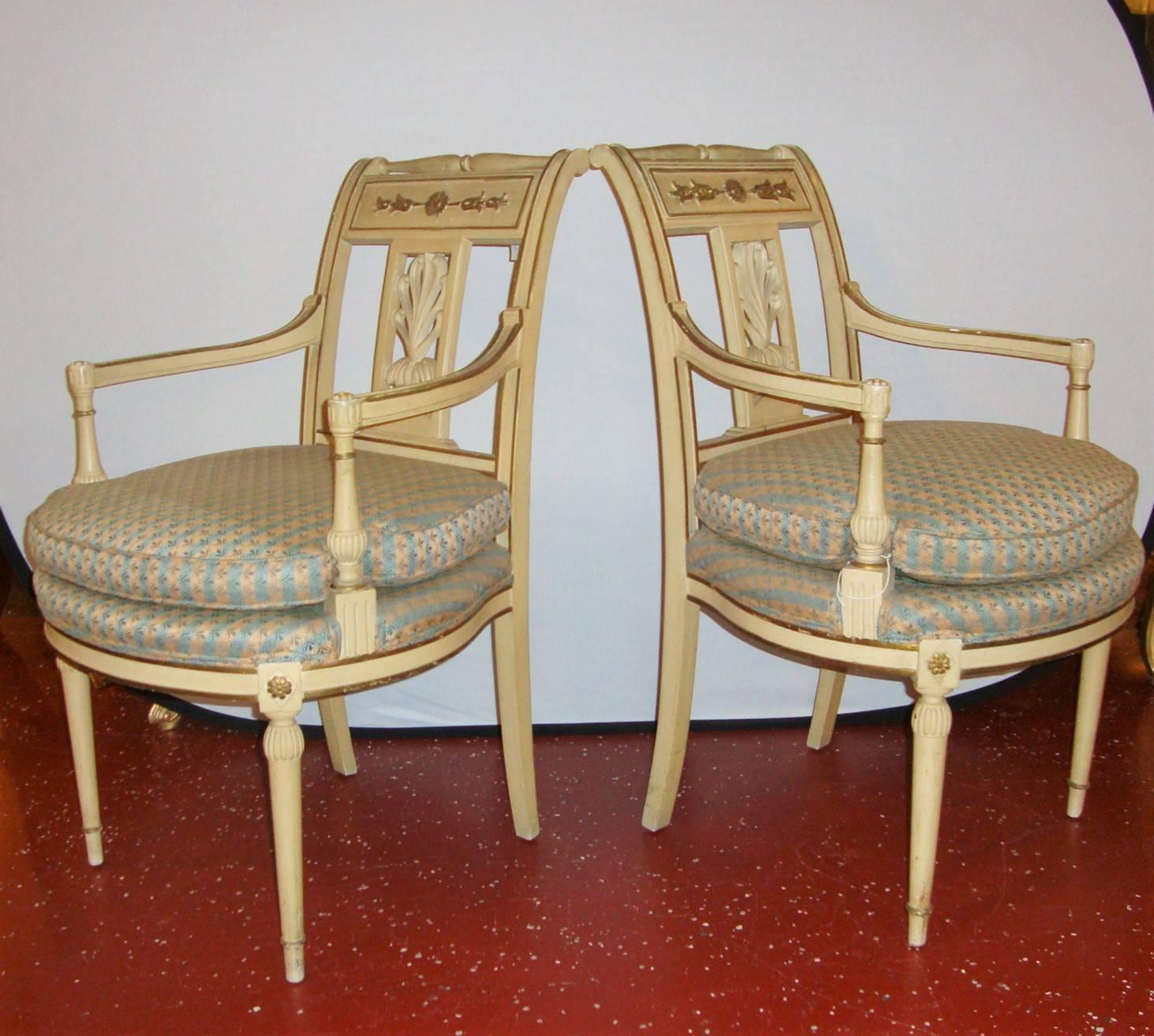 20th Century Pair of Empire Style Creme Paint Chairs