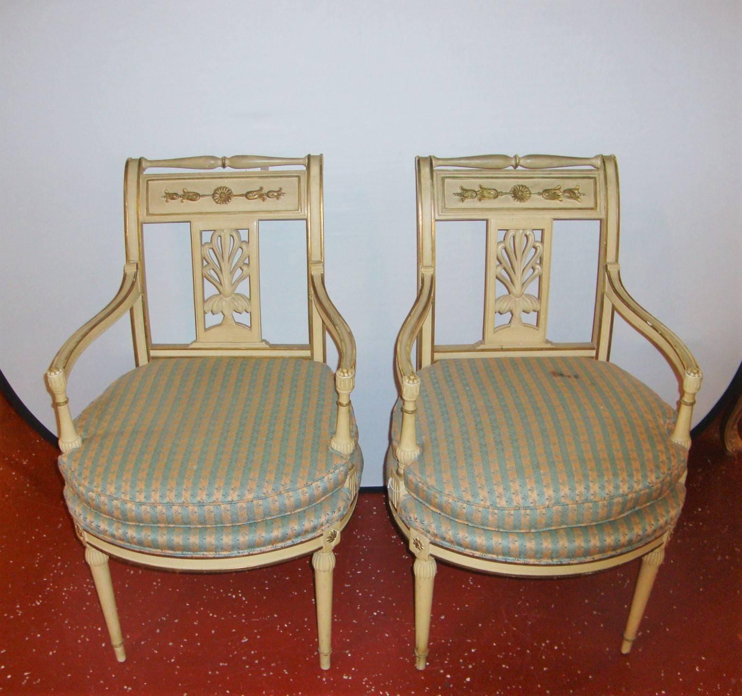Pair of Empire Style Creme Paint Chairs 3