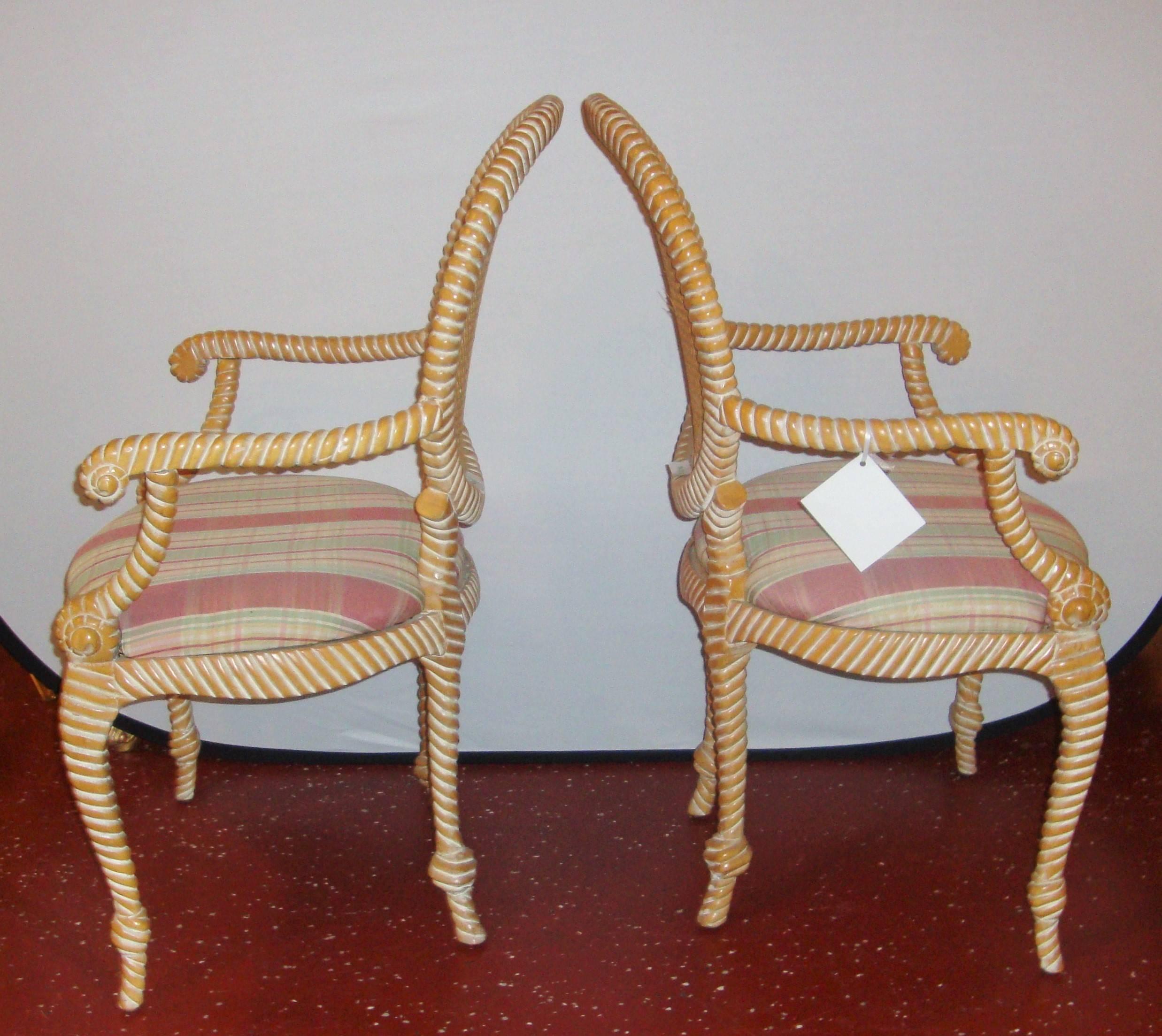 Neoclassical Pair of Twisted and Knotted Form Armchairs For Sale