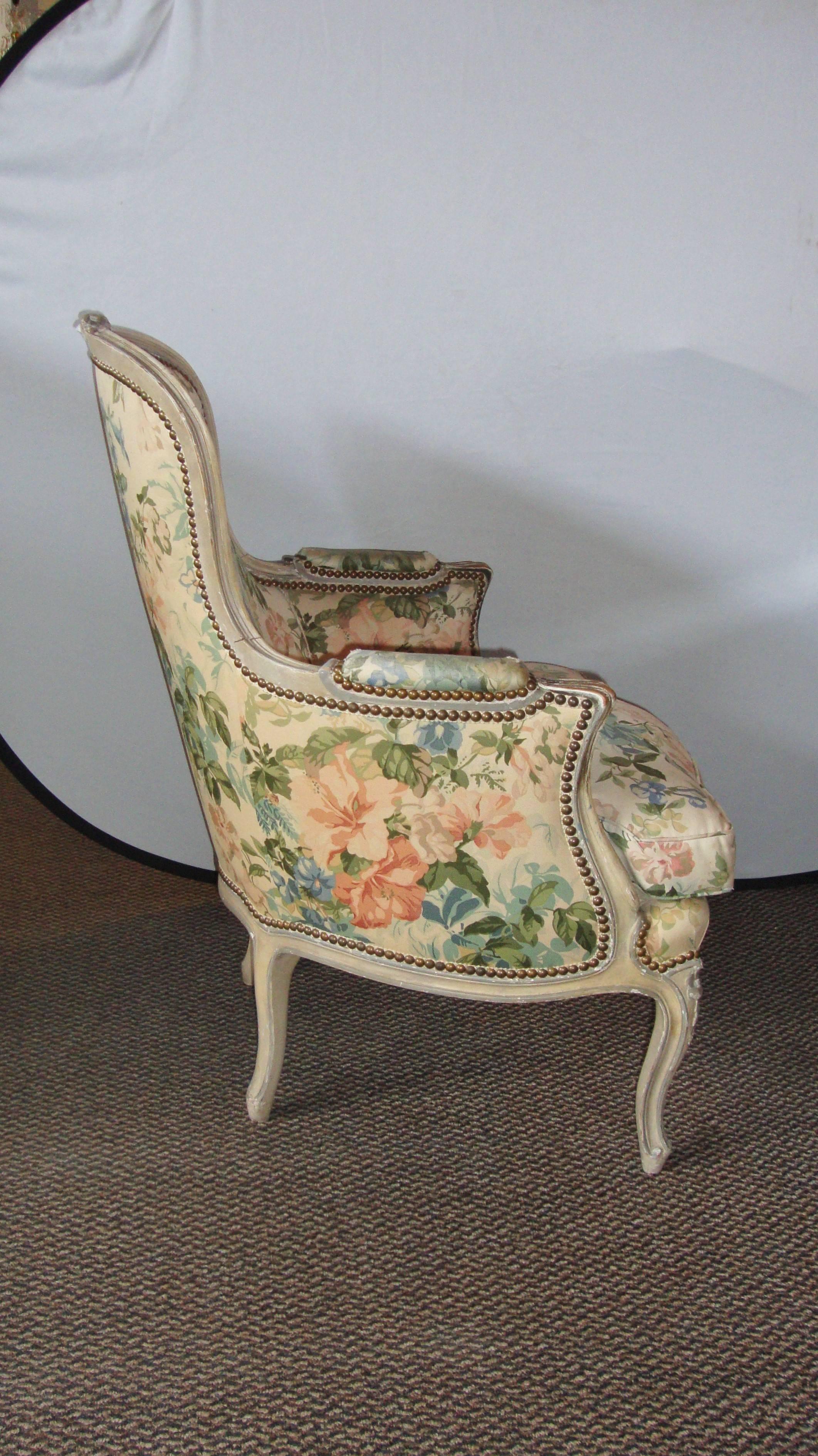 French Pair of Louis XV Style Distressed Paint Decorated Chairs by Jansen