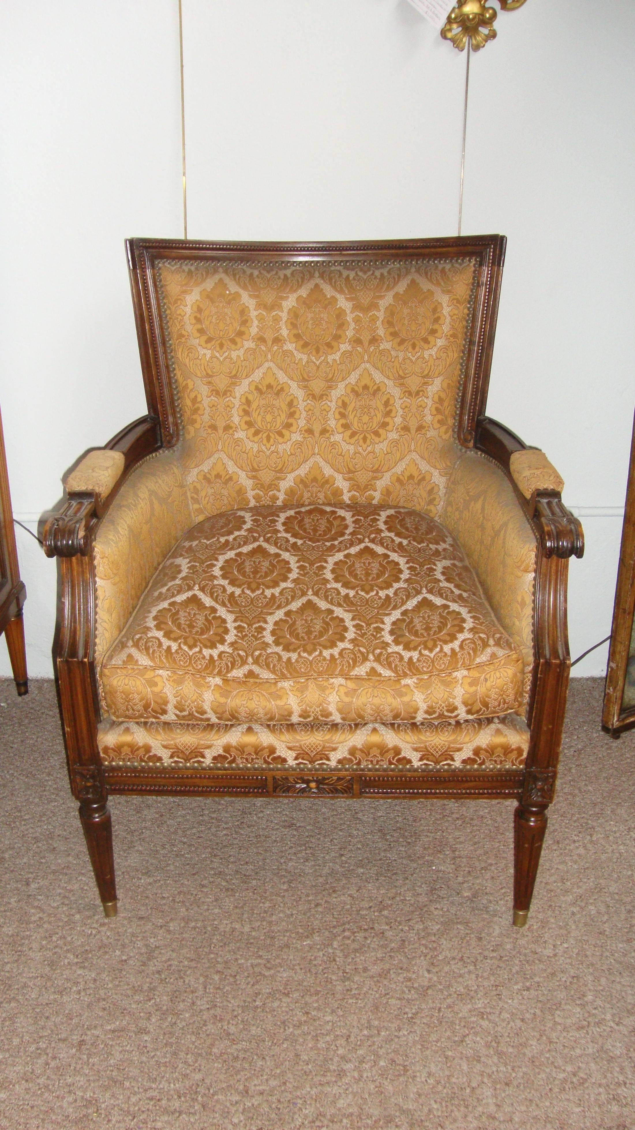 French Pair Of Louis XVI Style Bergere Arm Office Chairs Manner Of Jansen For Sale