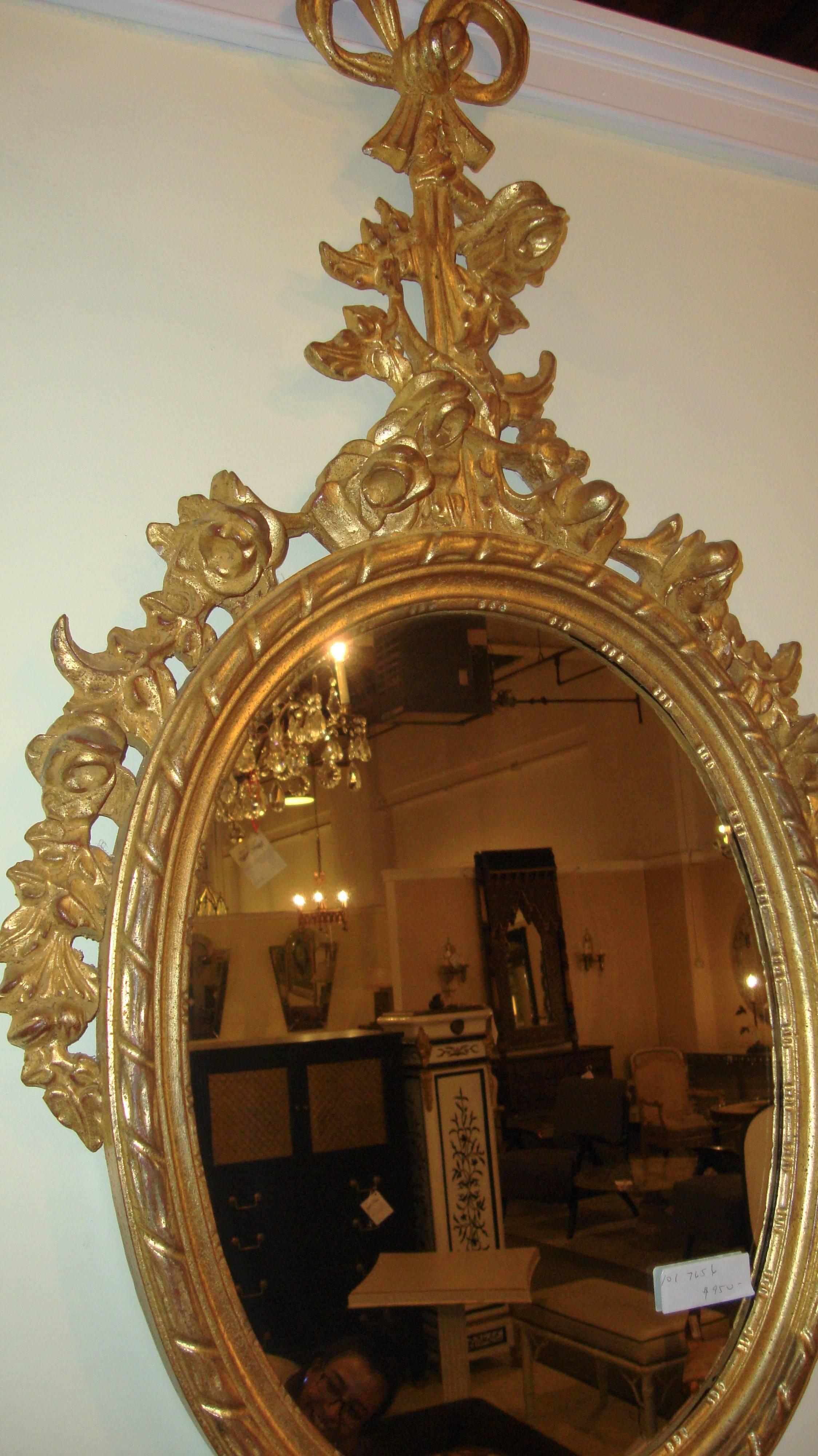 Louis XVI Style Rose Carved Gold-Leaf Wall Mirror In Good Condition In Stamford, CT