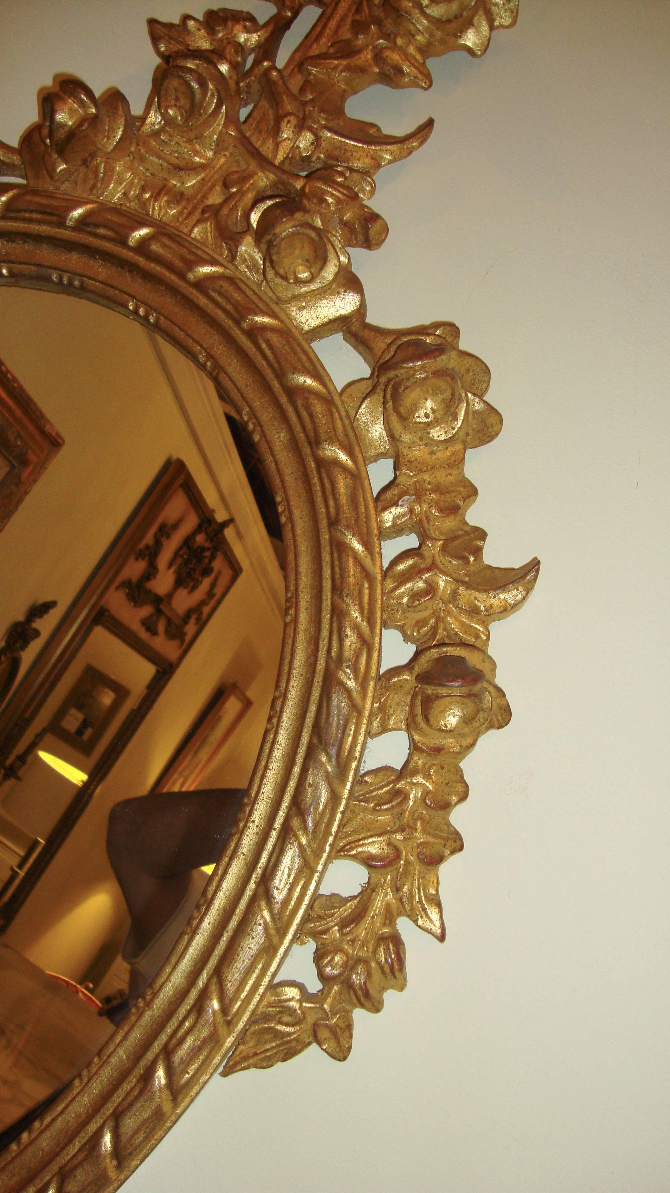 Mid-20th Century Louis XVI Style Rose Carved Gold-Leaf Wall Mirror