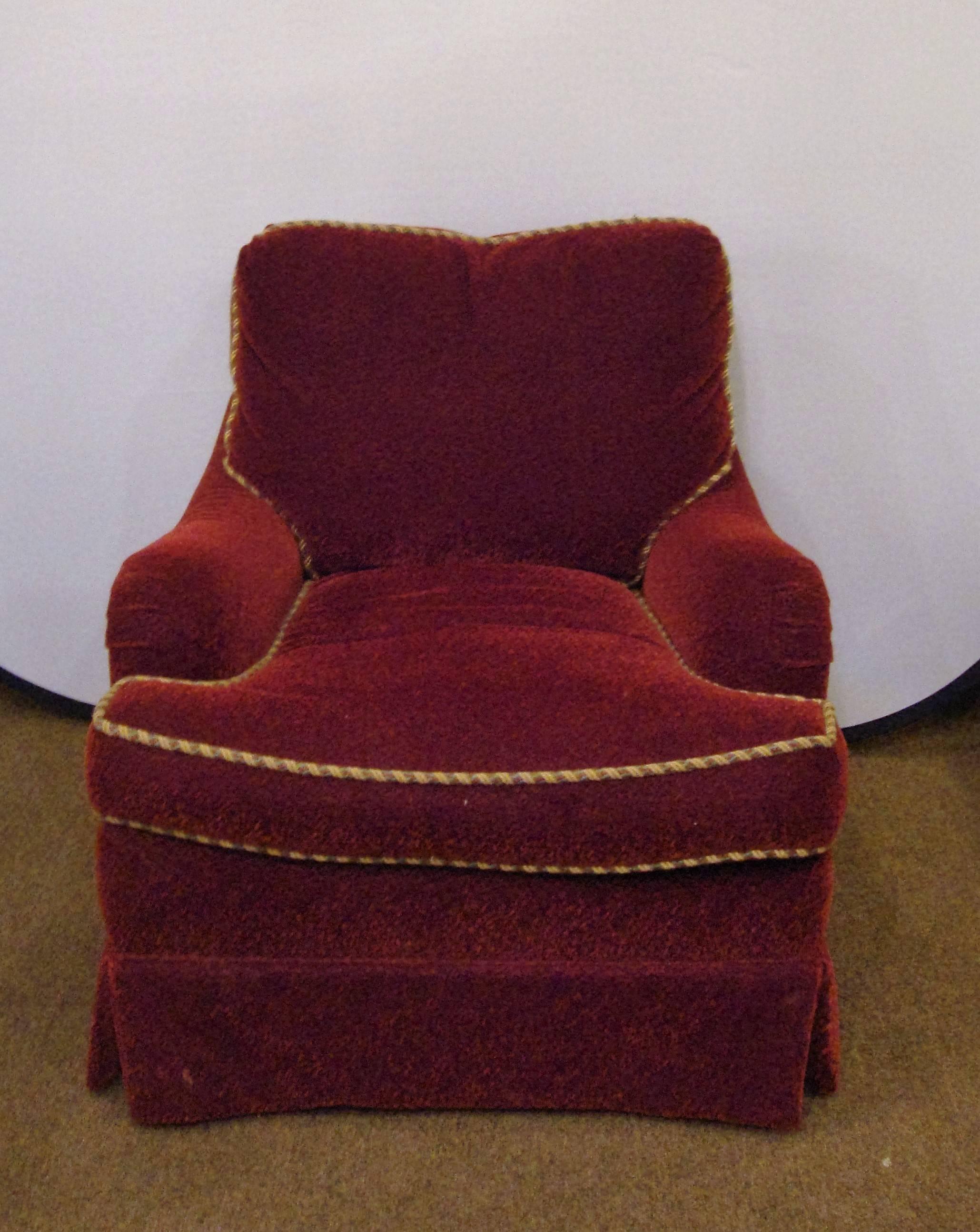 American Pair of Edward Ferrell Swivel Chairs Fine Upholstered Custom Mohair Lined Fabric