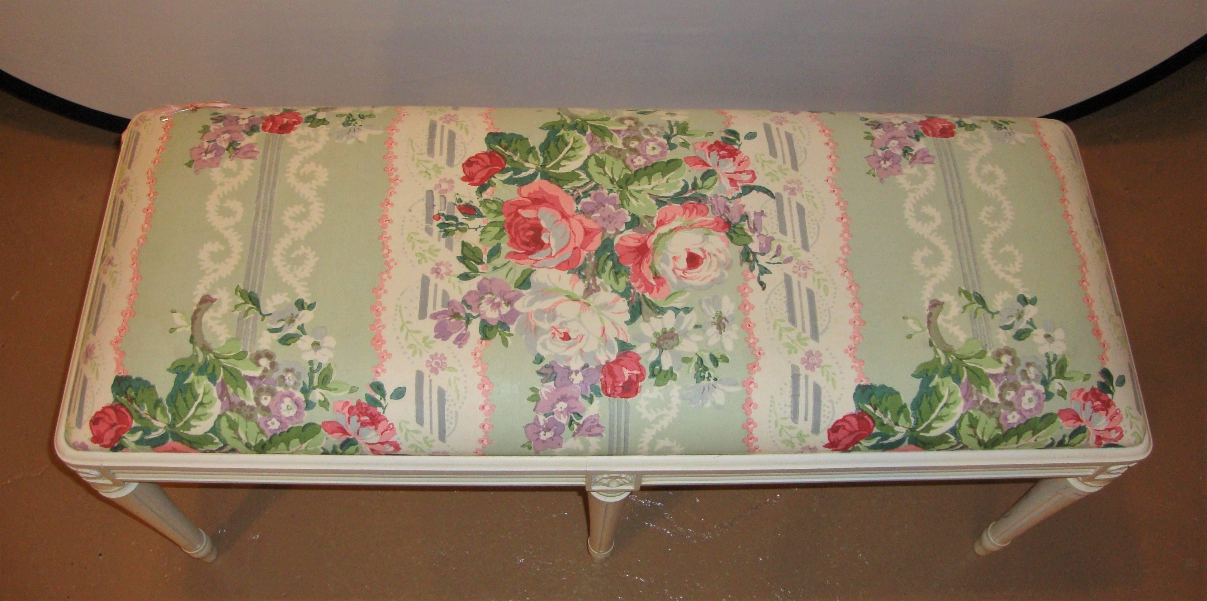 Hollywood Regency Louis XVI Style Paint Decorated Window Bench