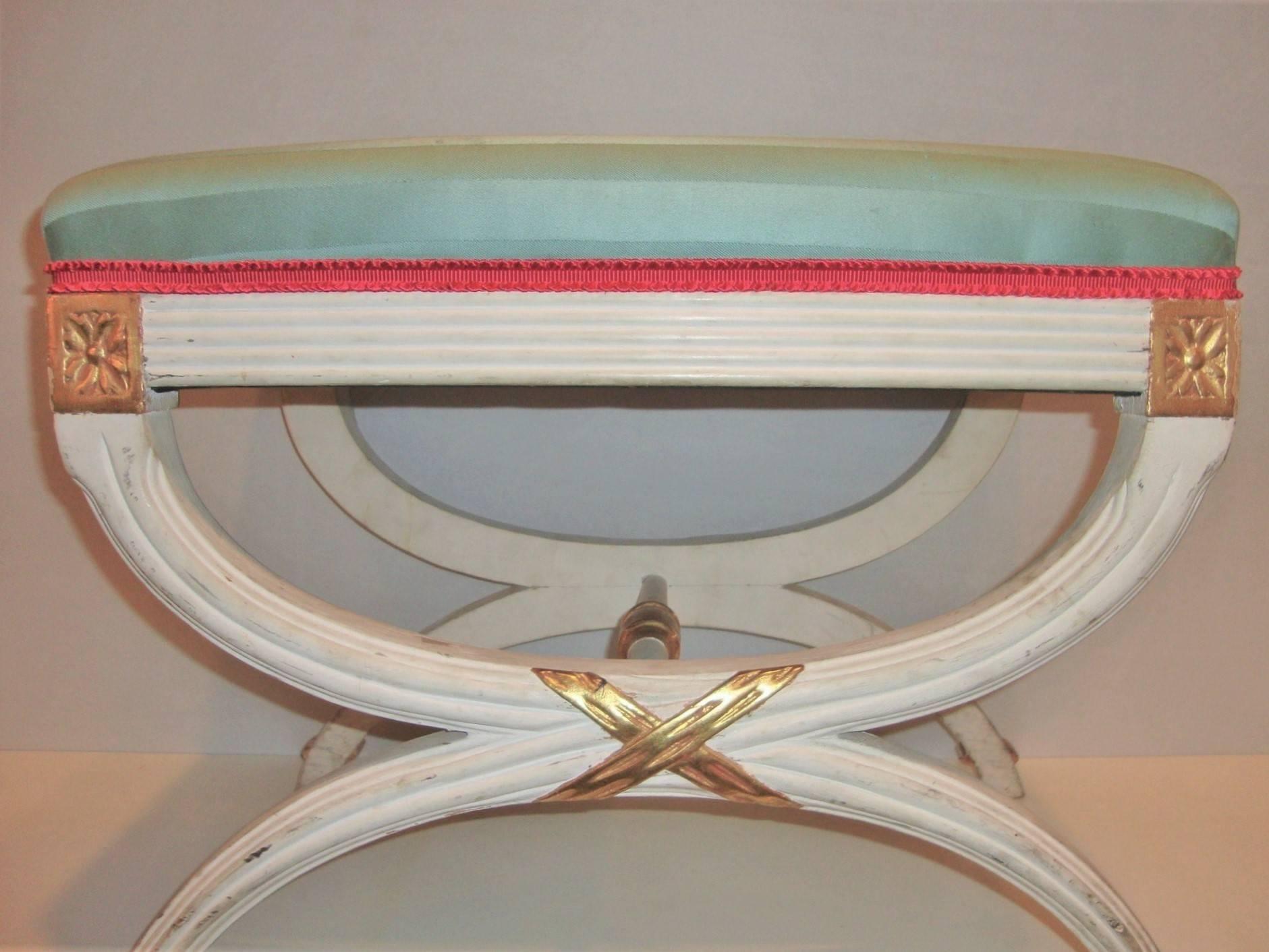 20th Century Hollywood Regency Paint Decorated “X” Form Bench or Footstool