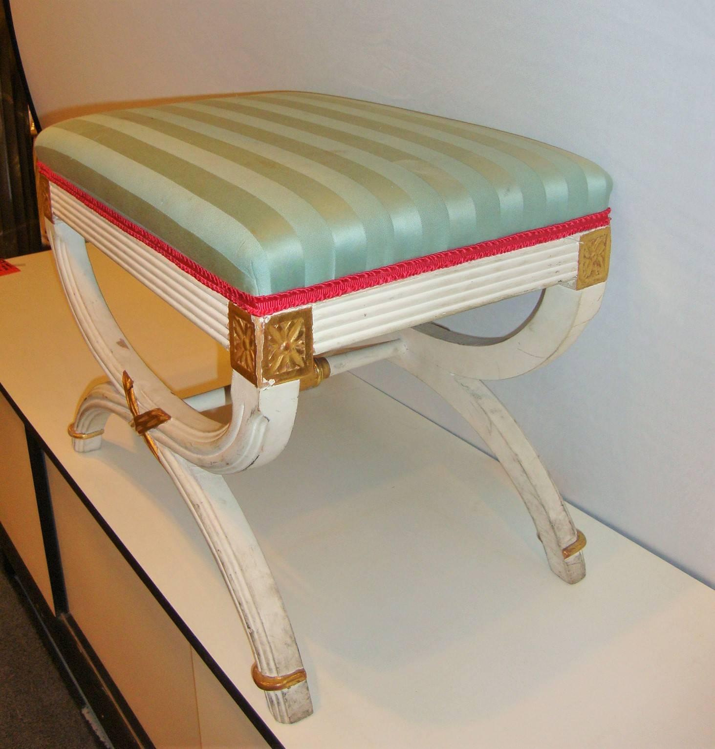 Hollywood Regency Paint Decorated “X” Form Bench or Footstool 1
