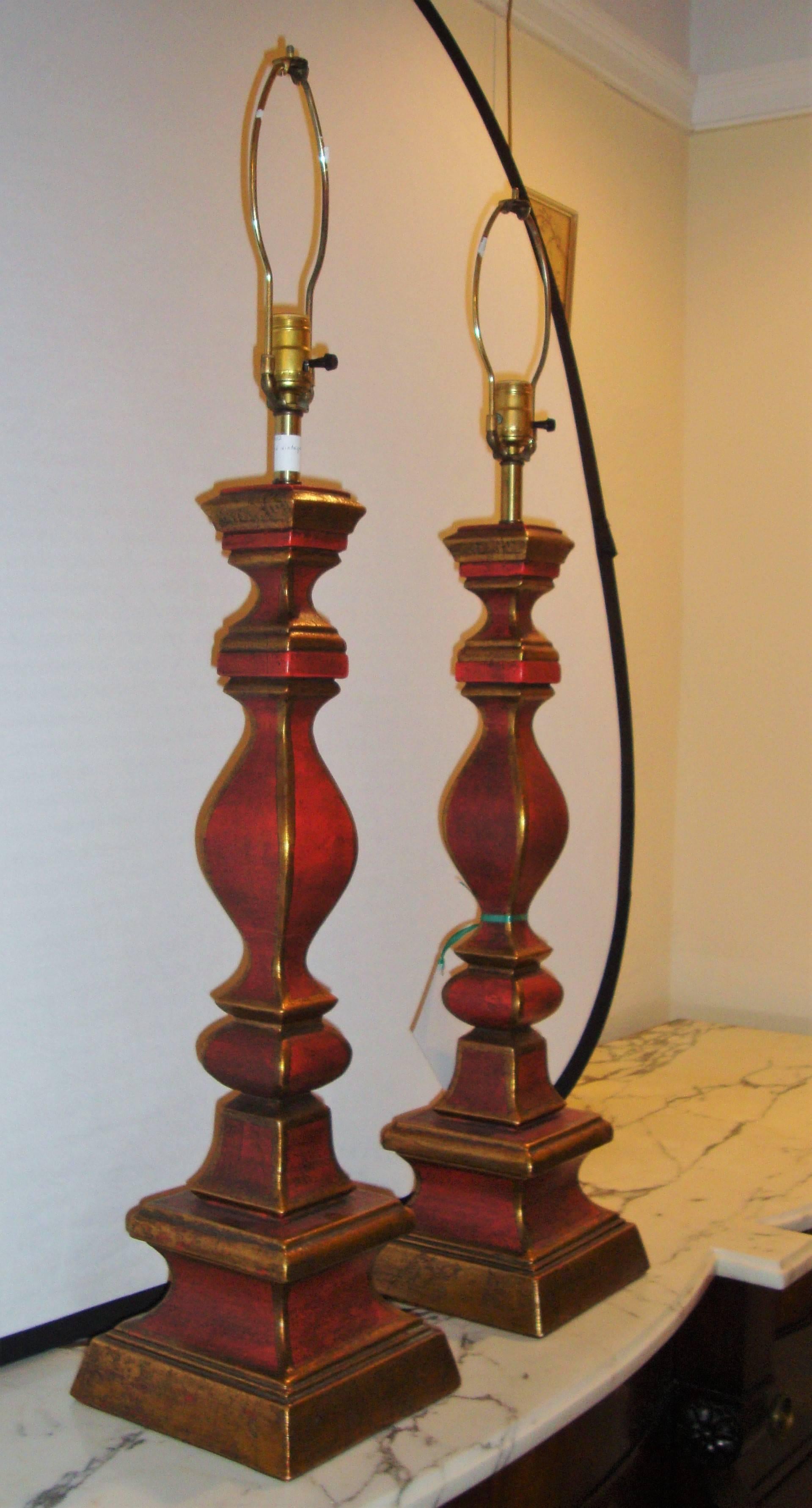 Neoclassical Pair of Italian Column Form Painted Table Lamps