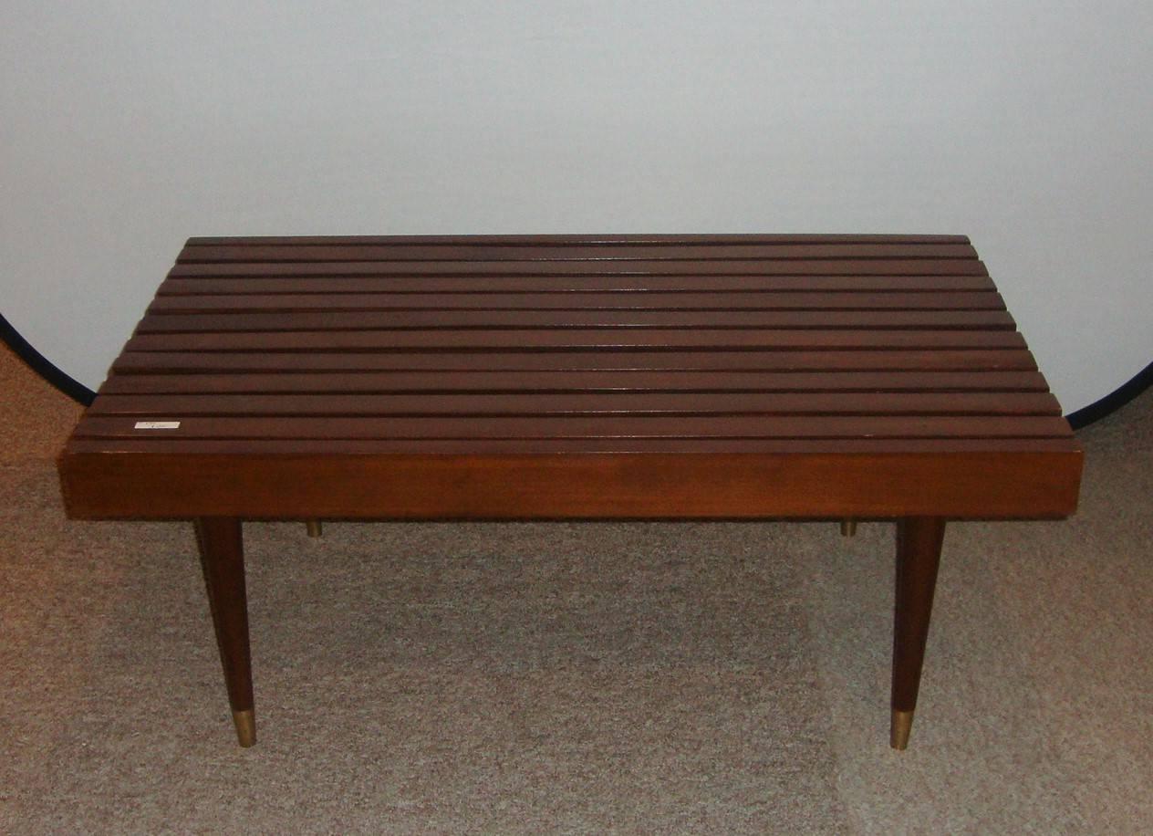 Danish Designer, Mid-Century Modern, Small Coffee Table, Brown Slat Bench, 1970s In Good Condition For Sale In Stamford, CT