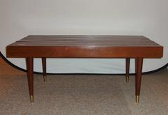 Danish Designer, Mid-Century Modern, Small Coffee Table, Brown Slat Bench, 1970s