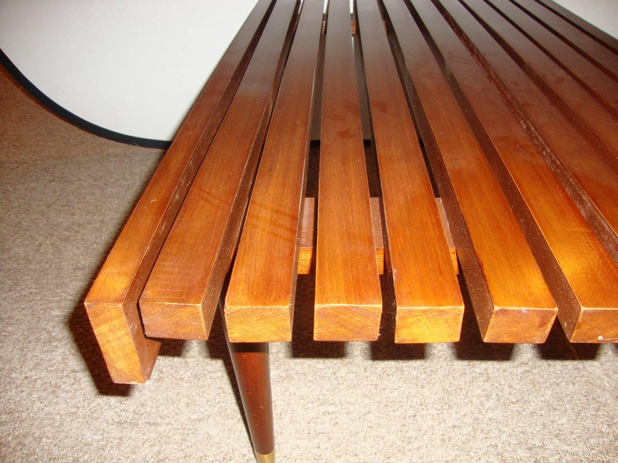 Danish Designer, Mid-Century Modern, Small Coffee Table, Brown Slat Bench, 1970s For Sale 1