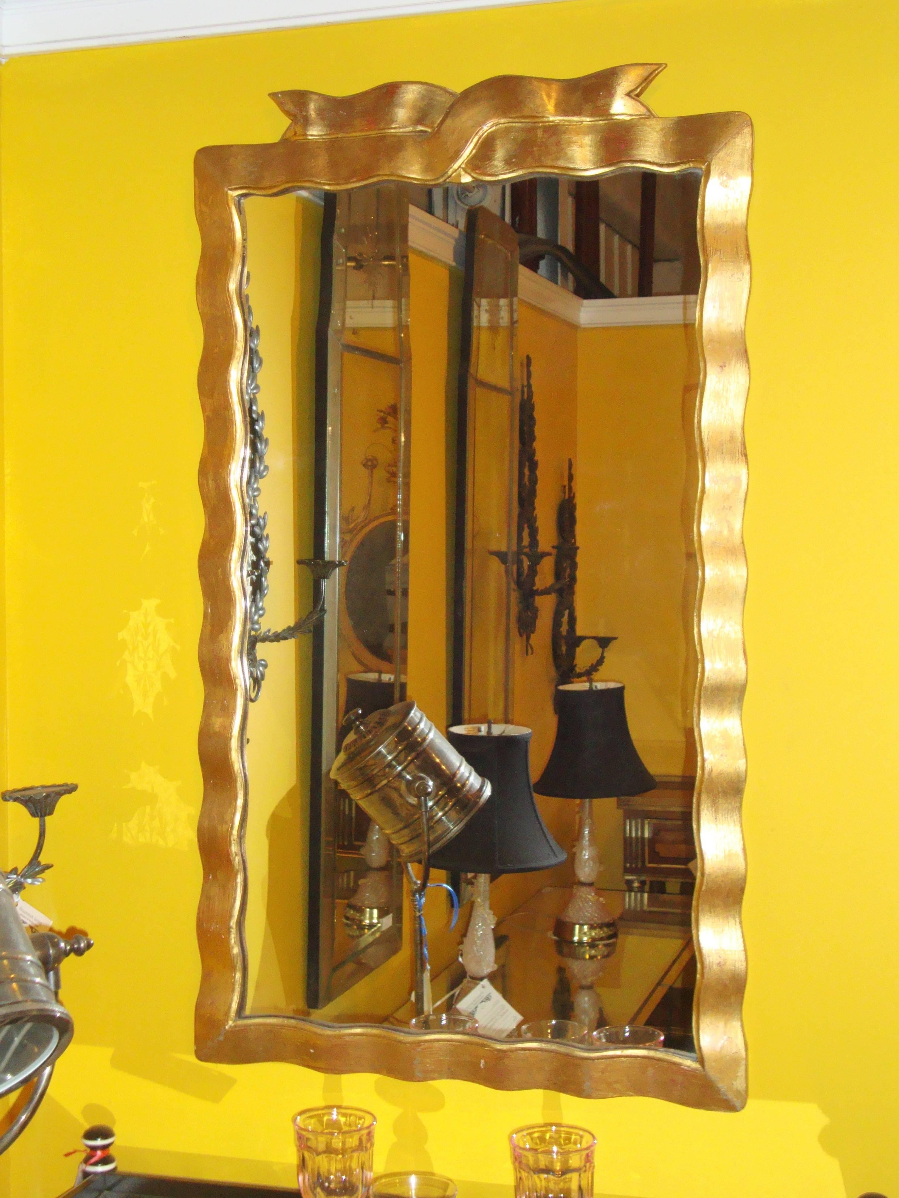 Hollywood Regency Dorothy Draper Style Ribbon Form Gilt Wooded Mirror