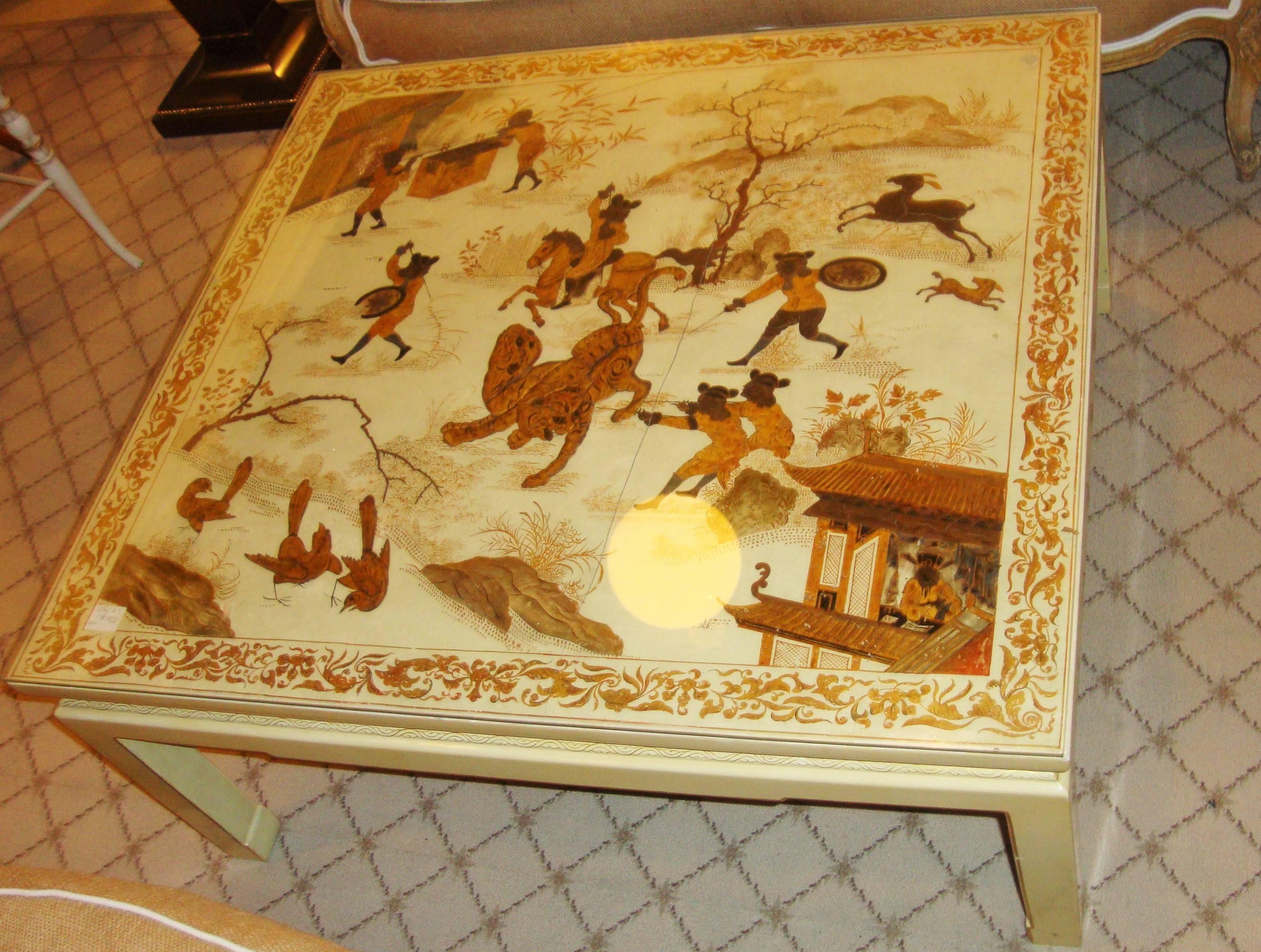 Chinese Export Custom Chinoiserie Paint Decorated Coffee Table