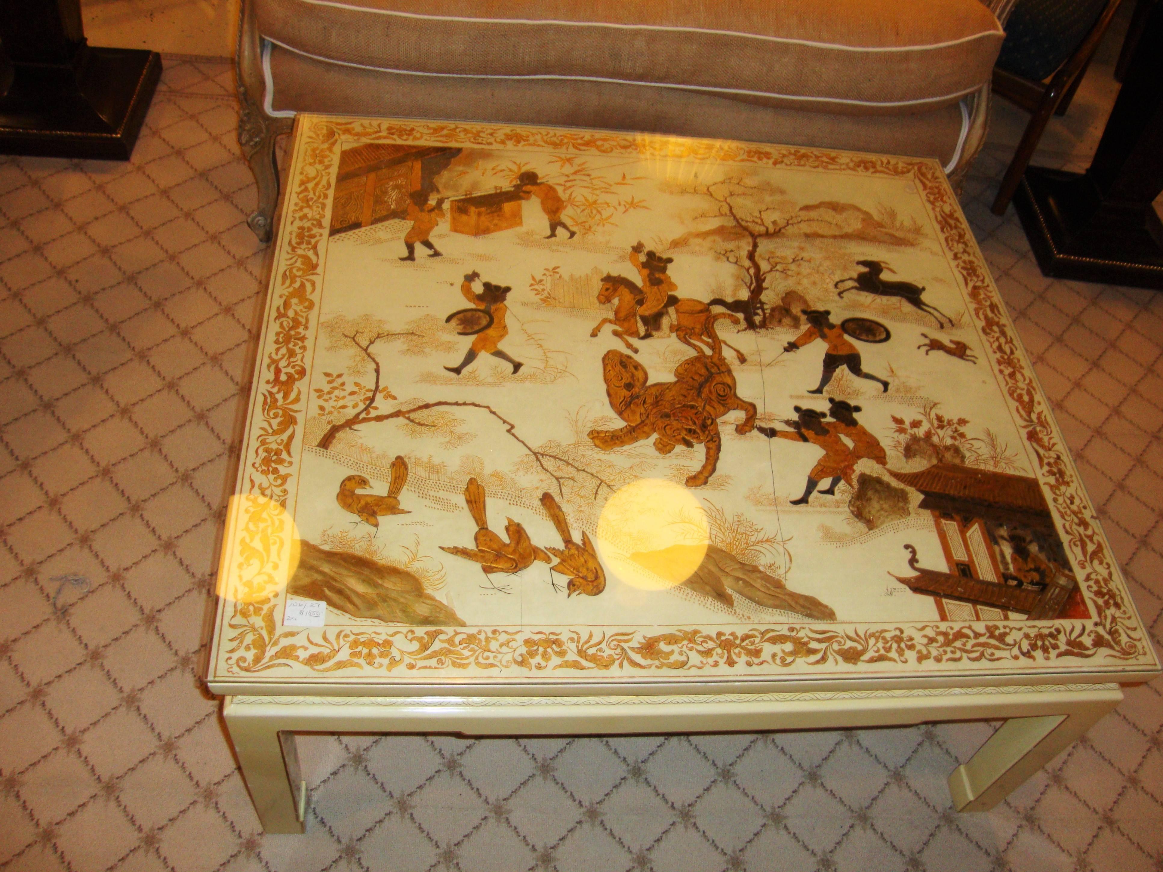 American Custom Chinoiserie Paint Decorated Coffee Table