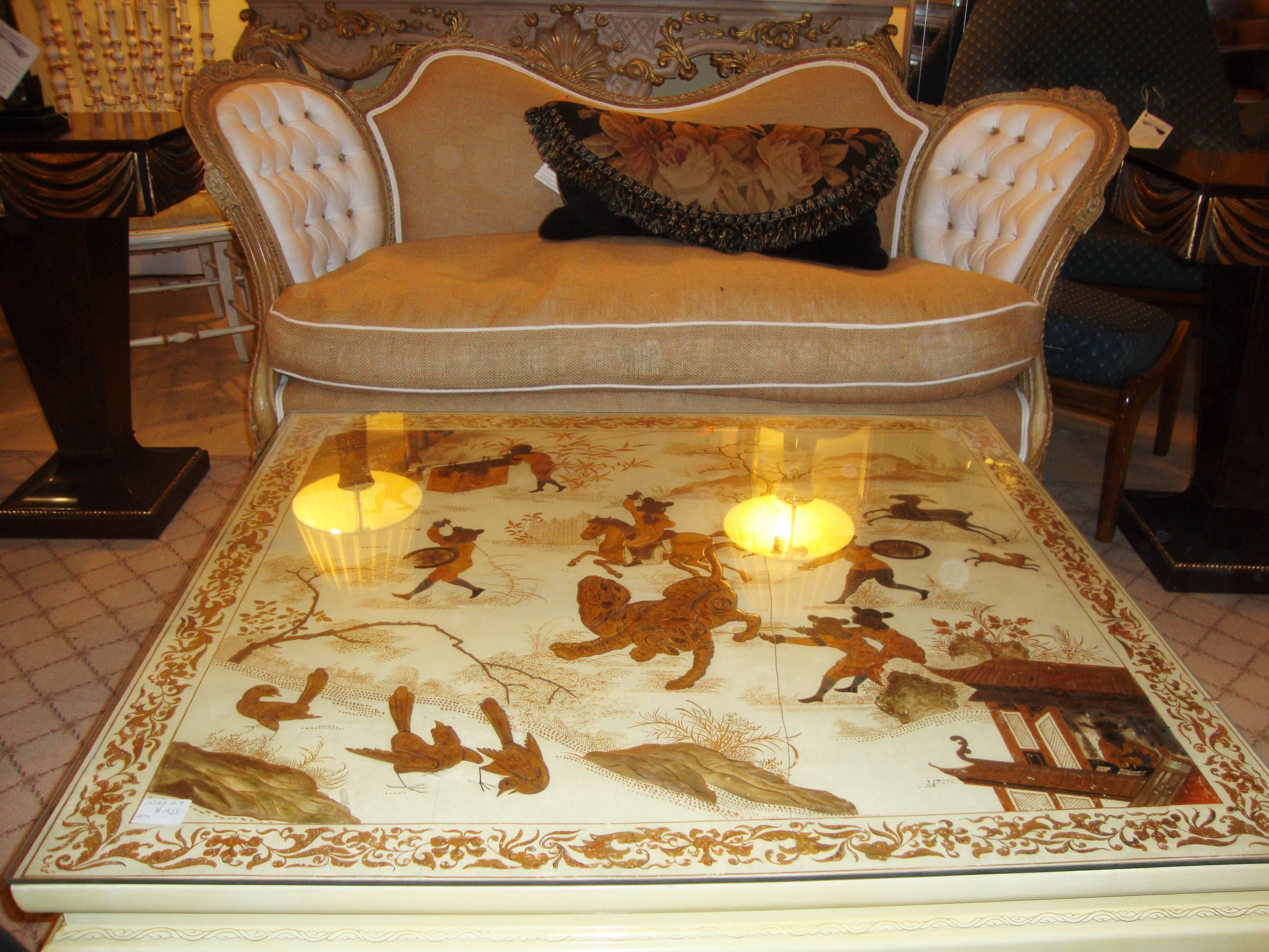 Custom Chinoiserie Paint Decorated Coffee Table In Good Condition In Stamford, CT