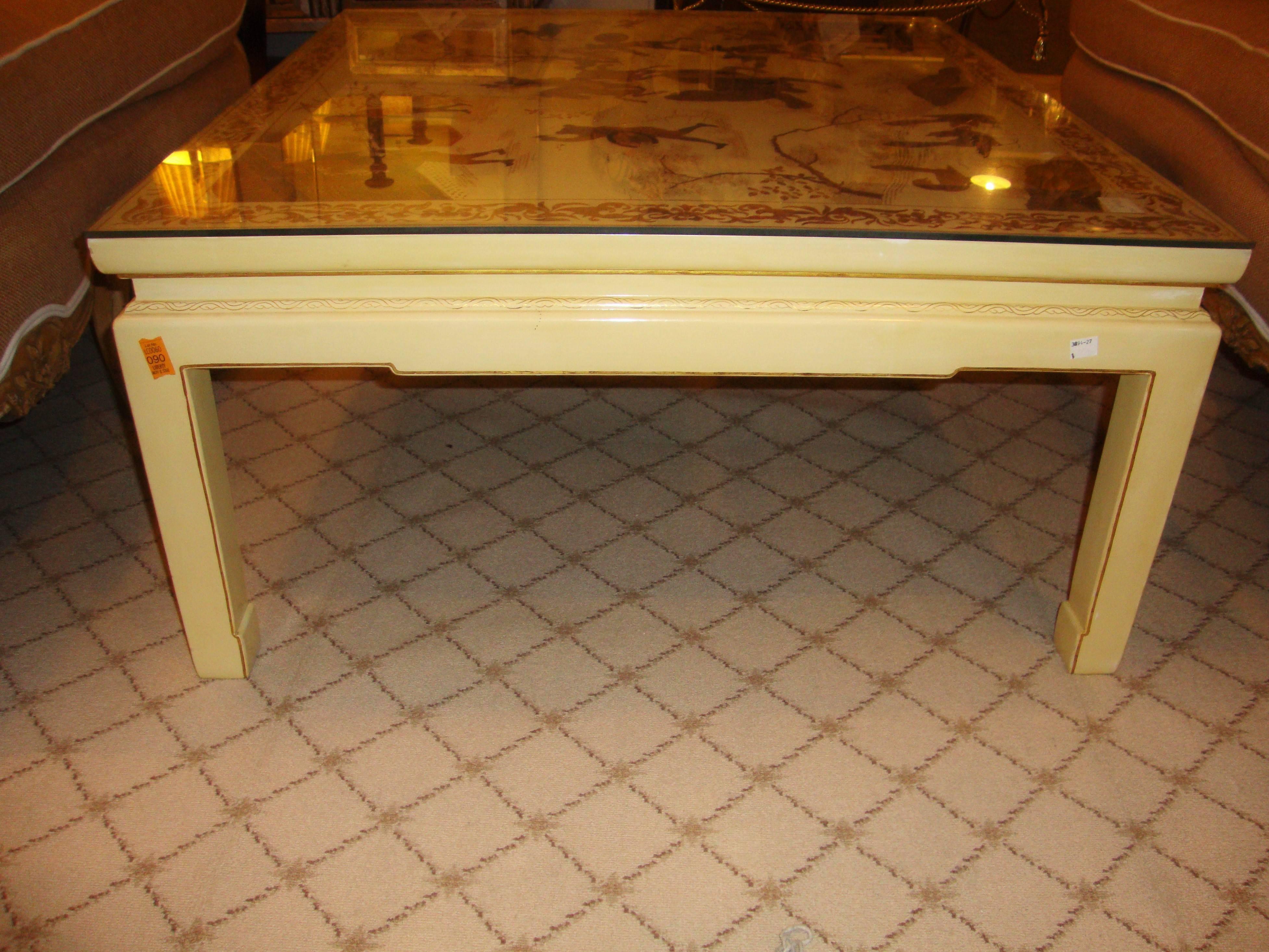 Wood Custom Chinoiserie Paint Decorated Coffee Table